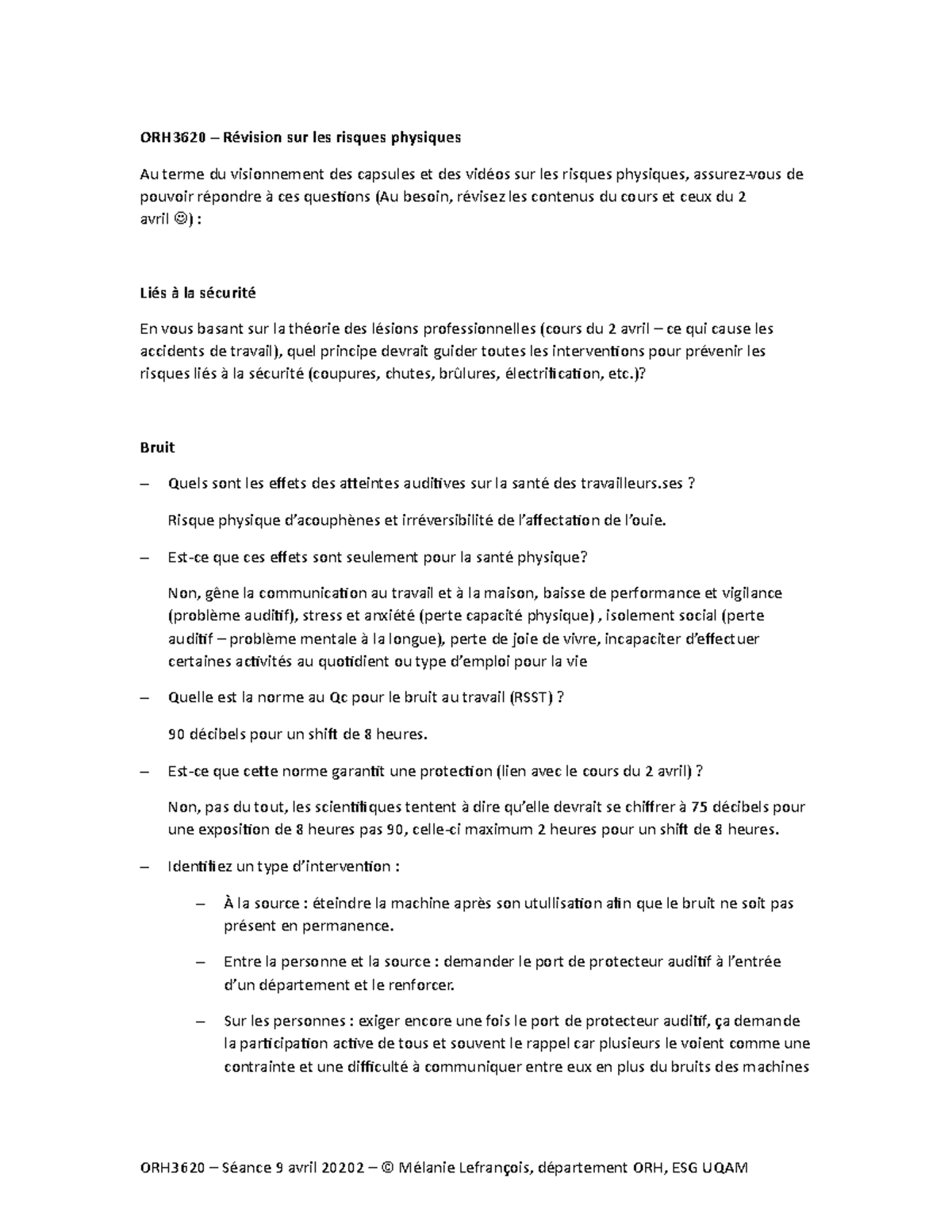 11.6 Fiche De Révision - Risques Physiques - ORH3620 – Révision Sur Les ...