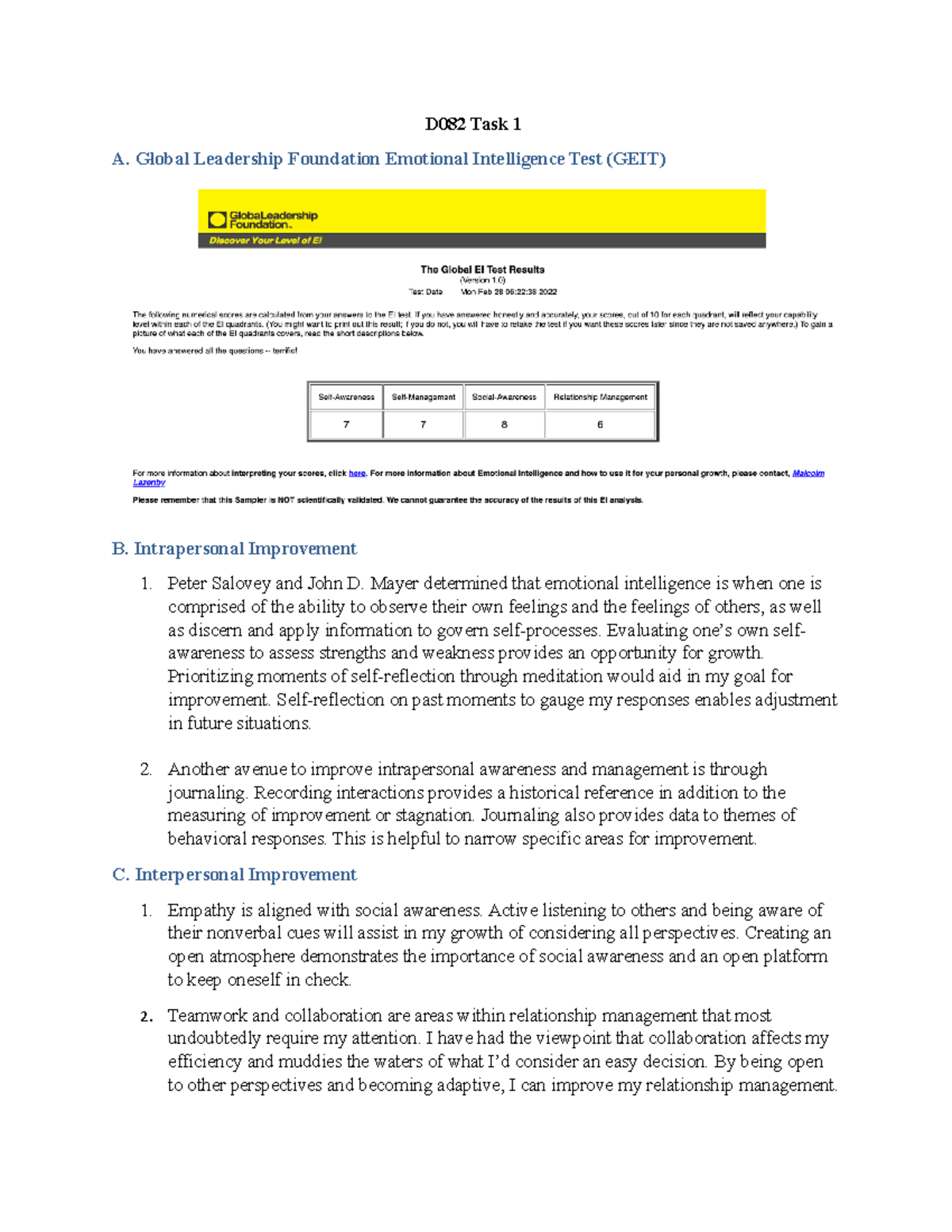 D082 Task 1 - Task 1 - D082 Task 1 A. Global Leadership Foundation ...