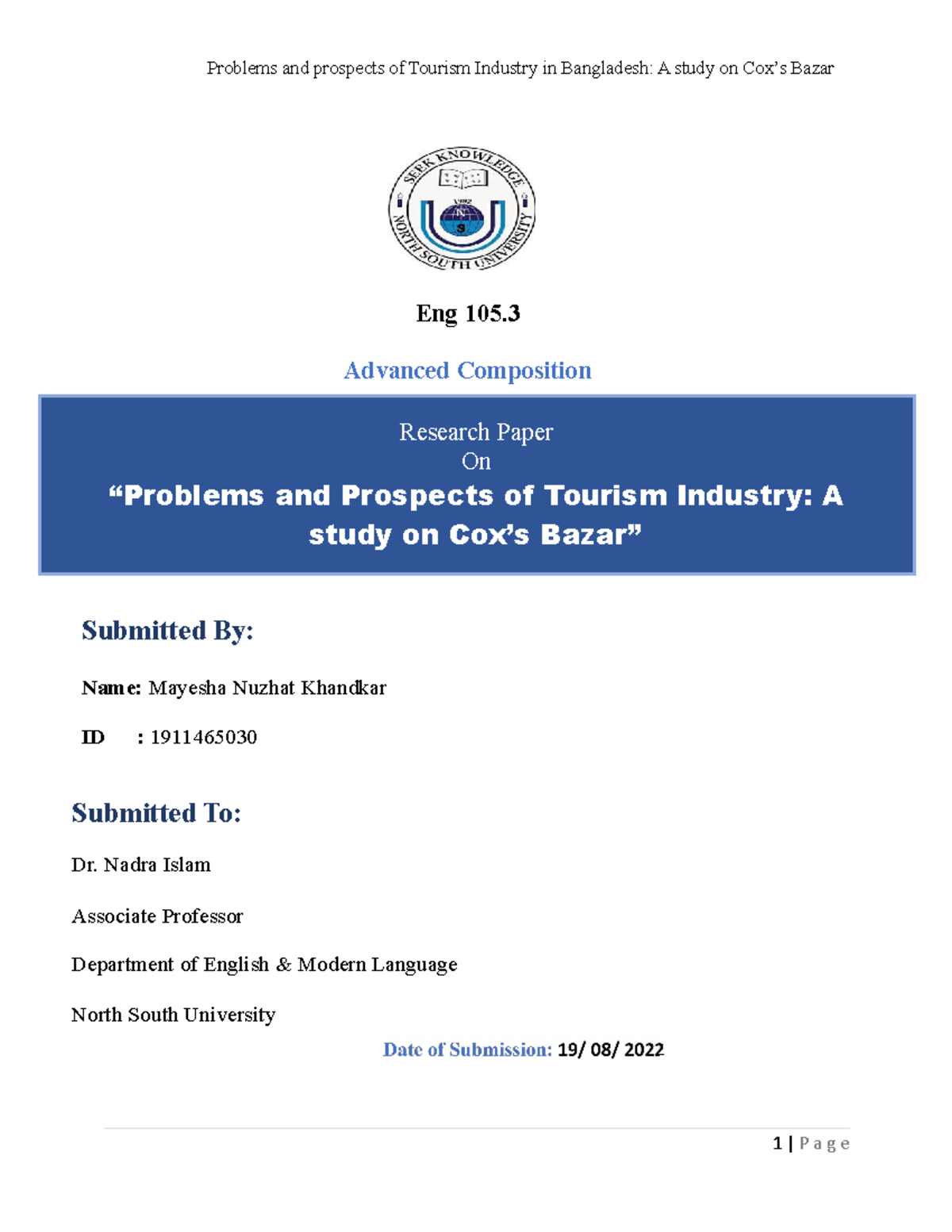 Problems and prospect of tourism industry - Nadra Islam Associate ...