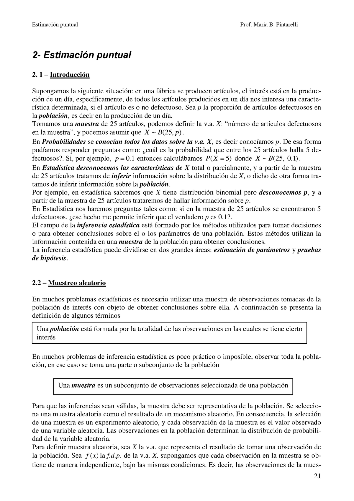 2- Estimacion Puntual - Estimación Puntual Prof. María B. Pintarelli 2 ...