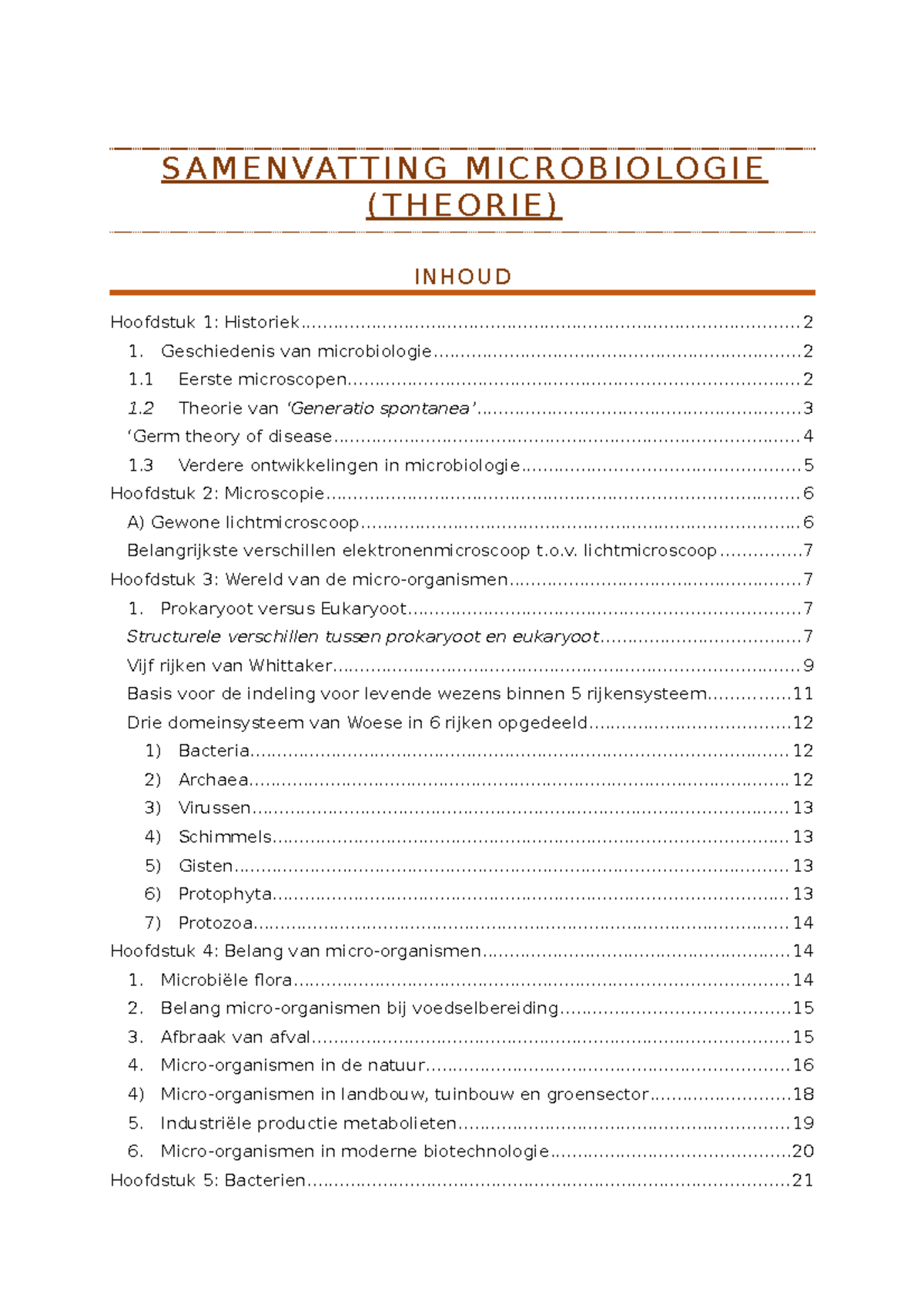 Samenvatting Microbiologie (Theorie) - SAMENVATTING MICROBIOLOGIE ...