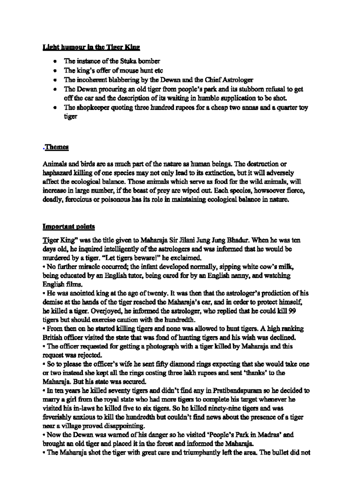 The Tiger king Notes - course work - English class 12th - Studocu
