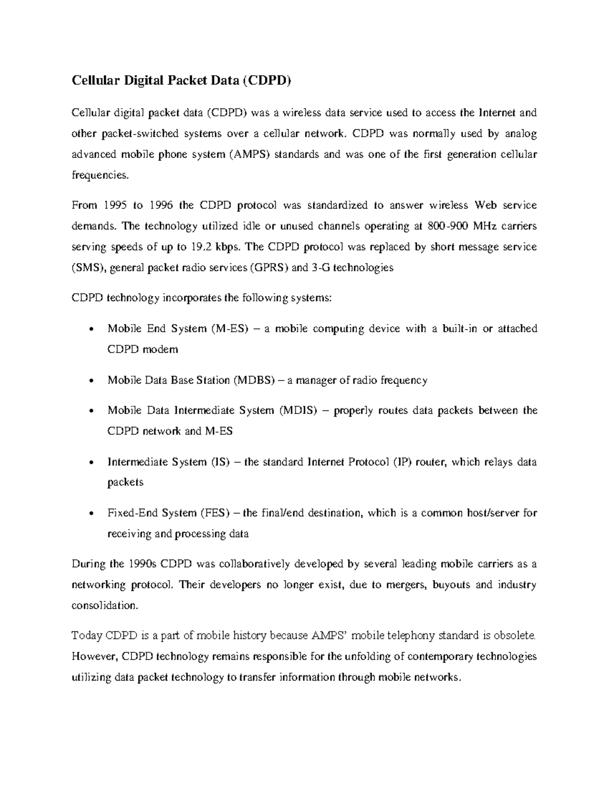Unit 4 wns - jkjk - Cellular Digital Packet Data (CDPD) Cellular ...