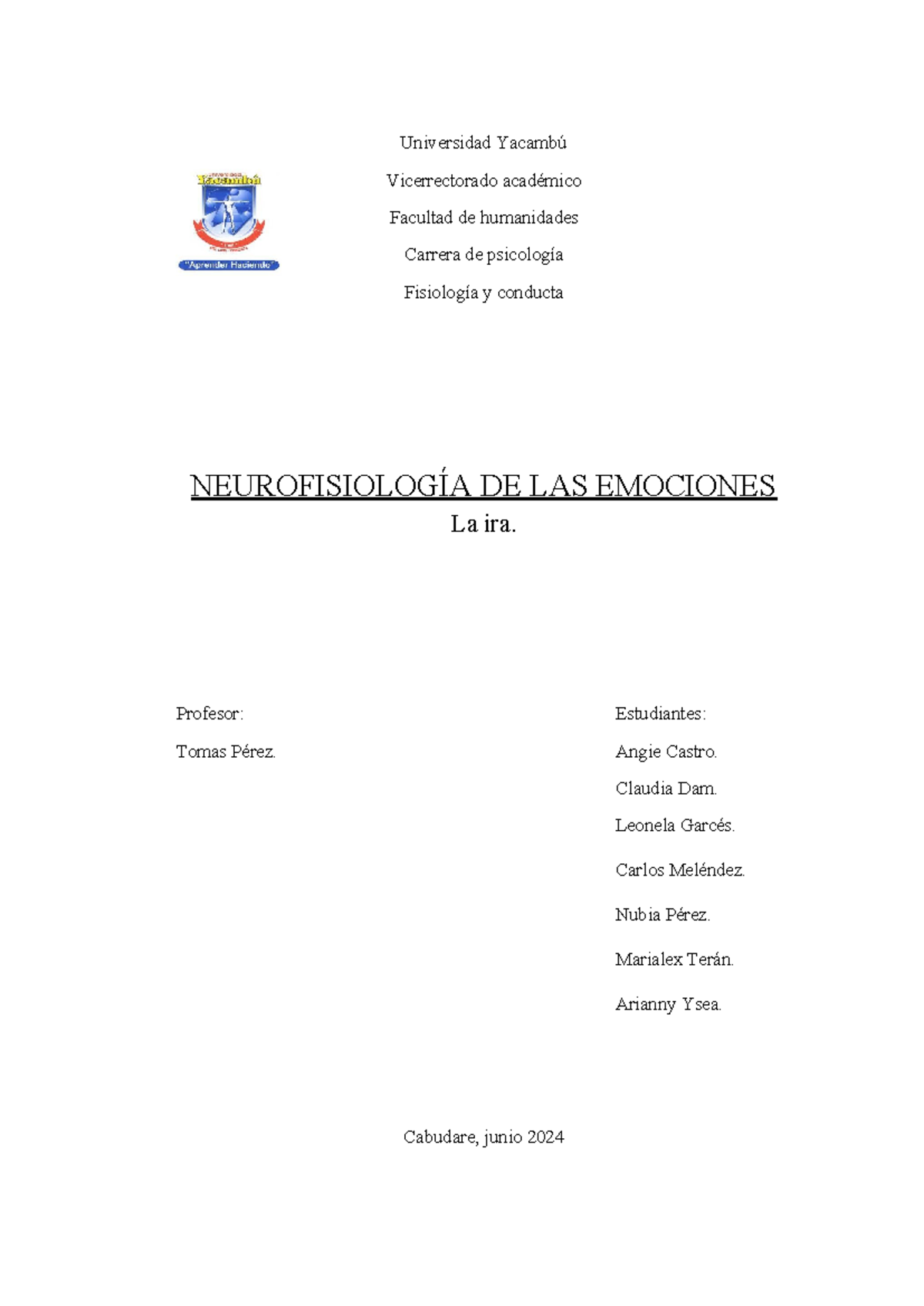 LA IRA la ira Universidad Yacambú Vicerrectorado académico Facultad