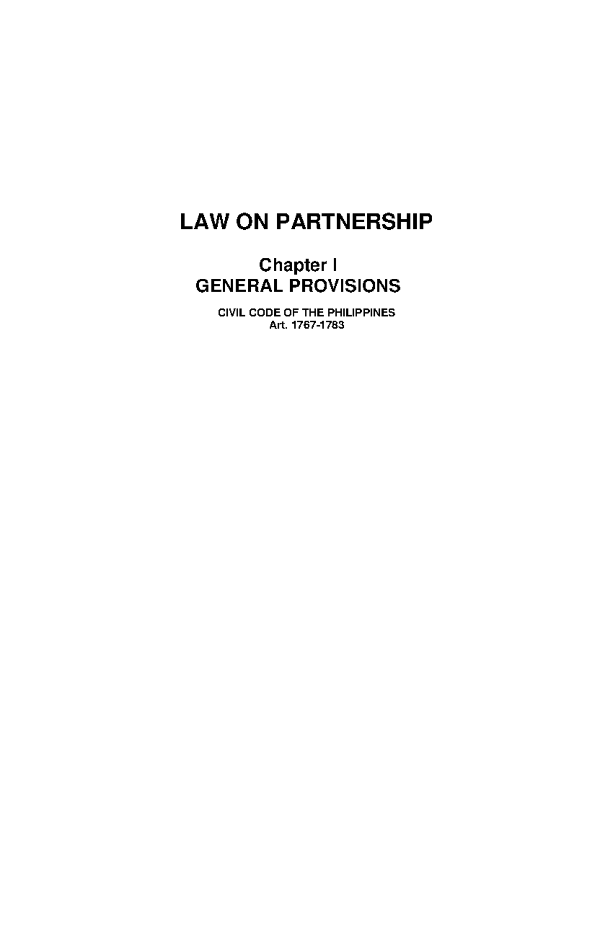 Chapter I General Provisions LAW ON PARTNERSHIP Chapter I GENERAL