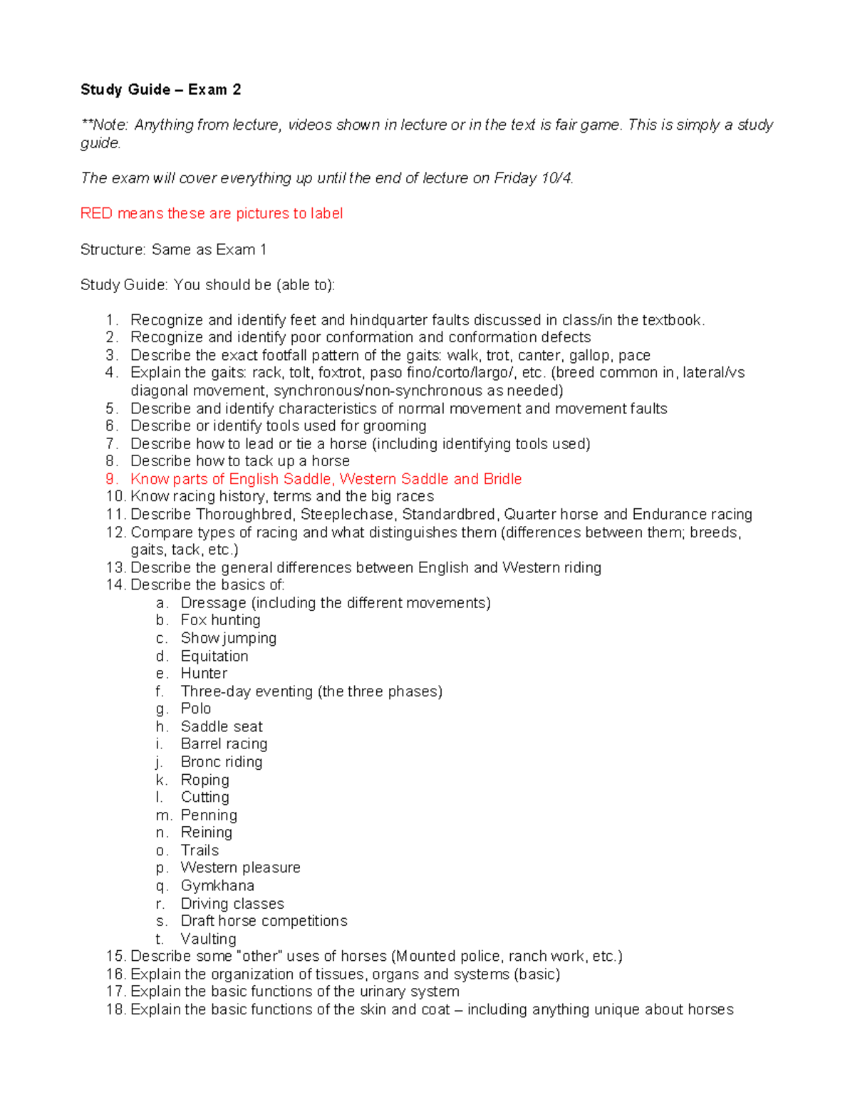 Exam 2 Study Guide - Study Guide – Exam 2 **Note: Anything from lecture ...