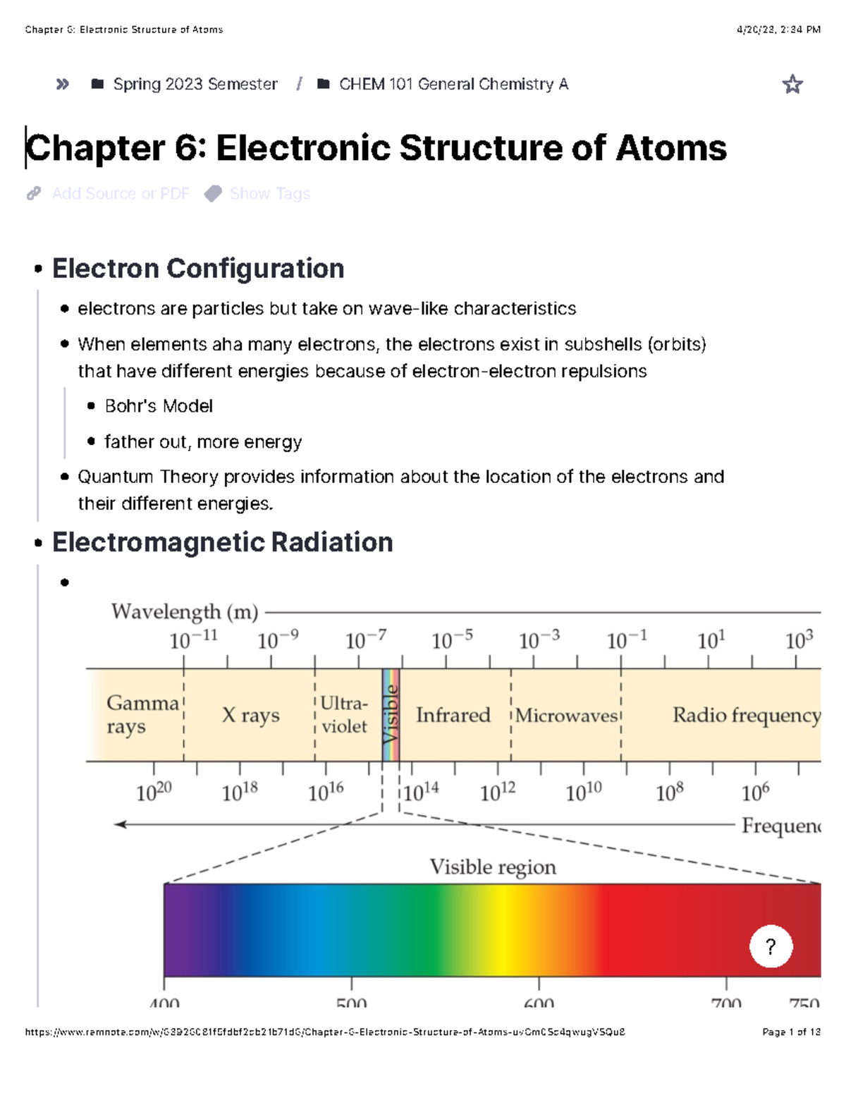 Chapter 6-Electronic Structure Of Atoms - Spring 2023 Semester CHEM 101 ...