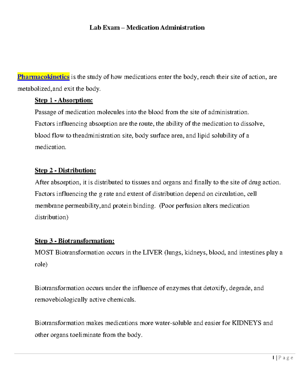 Lab Exam Medication Administration Study Guide - Lab Exam – Medication ...