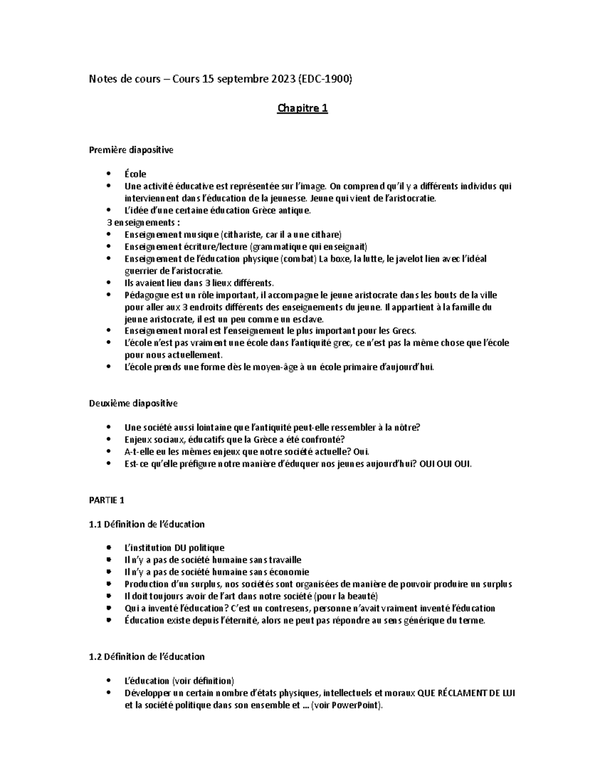 Notes de cours - cours 1 EDC-1900 - Notes de cours – Cours 15 septembre ...