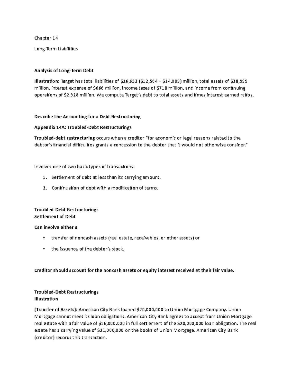 Chapter 14 Lecture Notes 7 - Chapter 14 Long-Term Liabilities Analysis ...