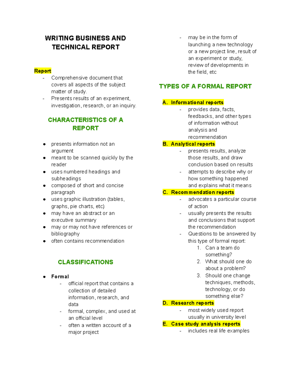 contemporary world - WRITING BUSINESS AND TECHNICAL REPORT Report ...