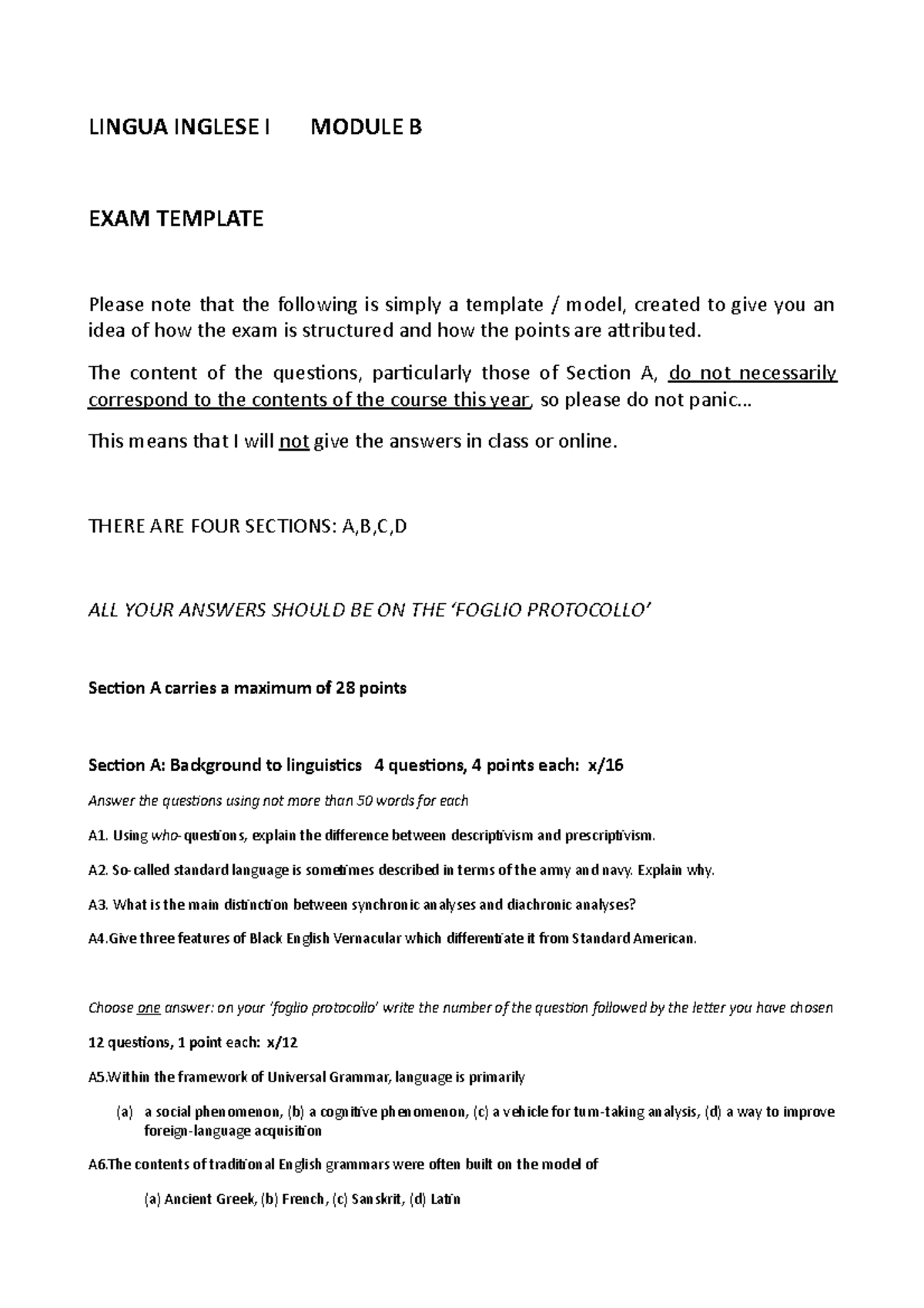 Exam Template Module B - Simulazione D'esame Fornita Dal Docente ...