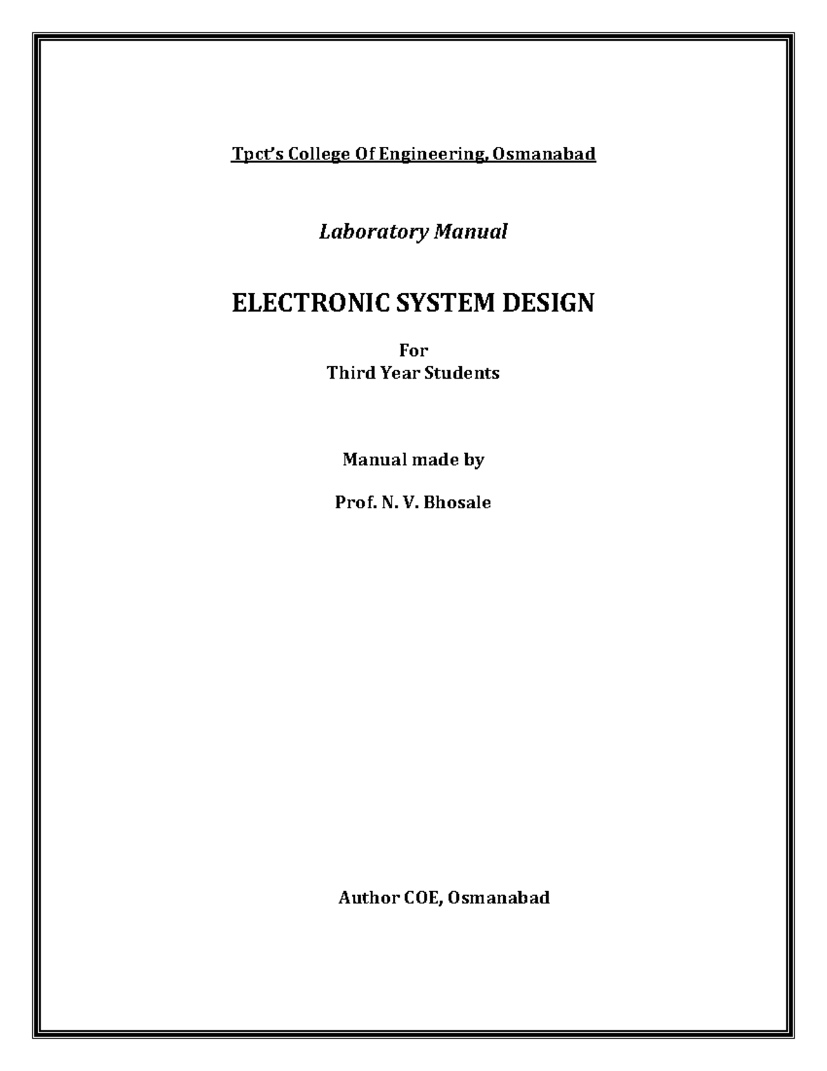 Electronics System Design Lab - Tpct’s College Of Engineering ...