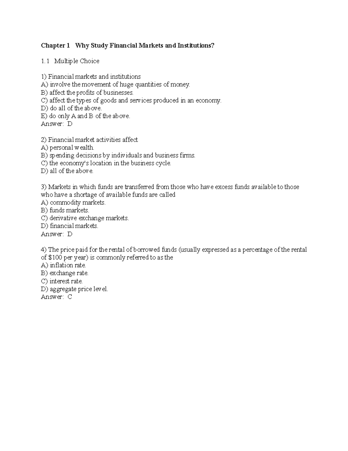 CHAPTER 1 AND 2 - Chapter 1 Why Study Financial Markets And ...