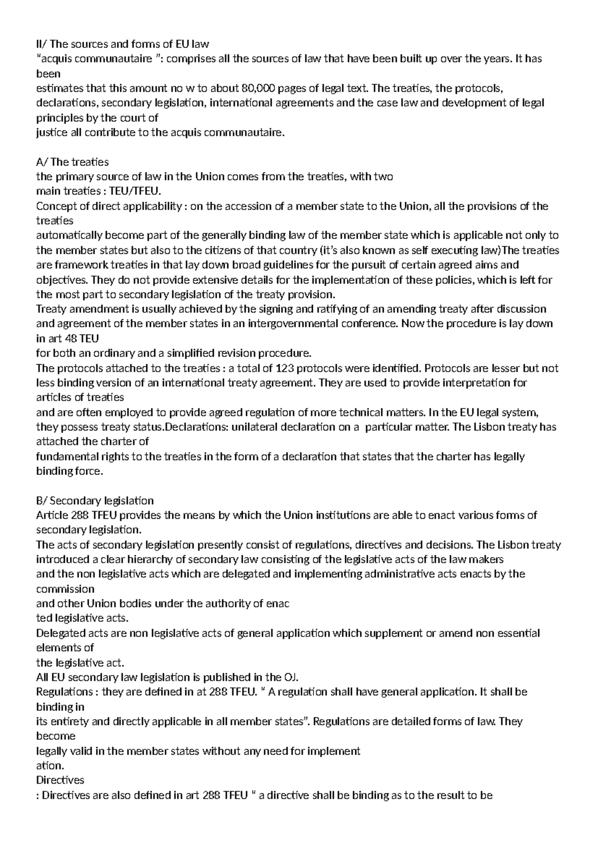 EU law - II/ The sources and forms of EU law “acquis communautaire ...