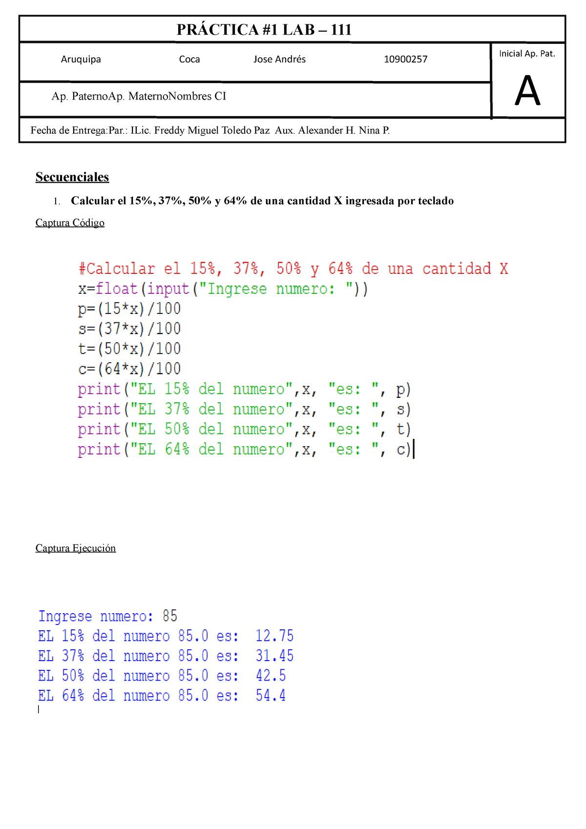 Practica N1 LAB111 - Ejercicios Resueltos - Secuenciales Calcular El 15 ...