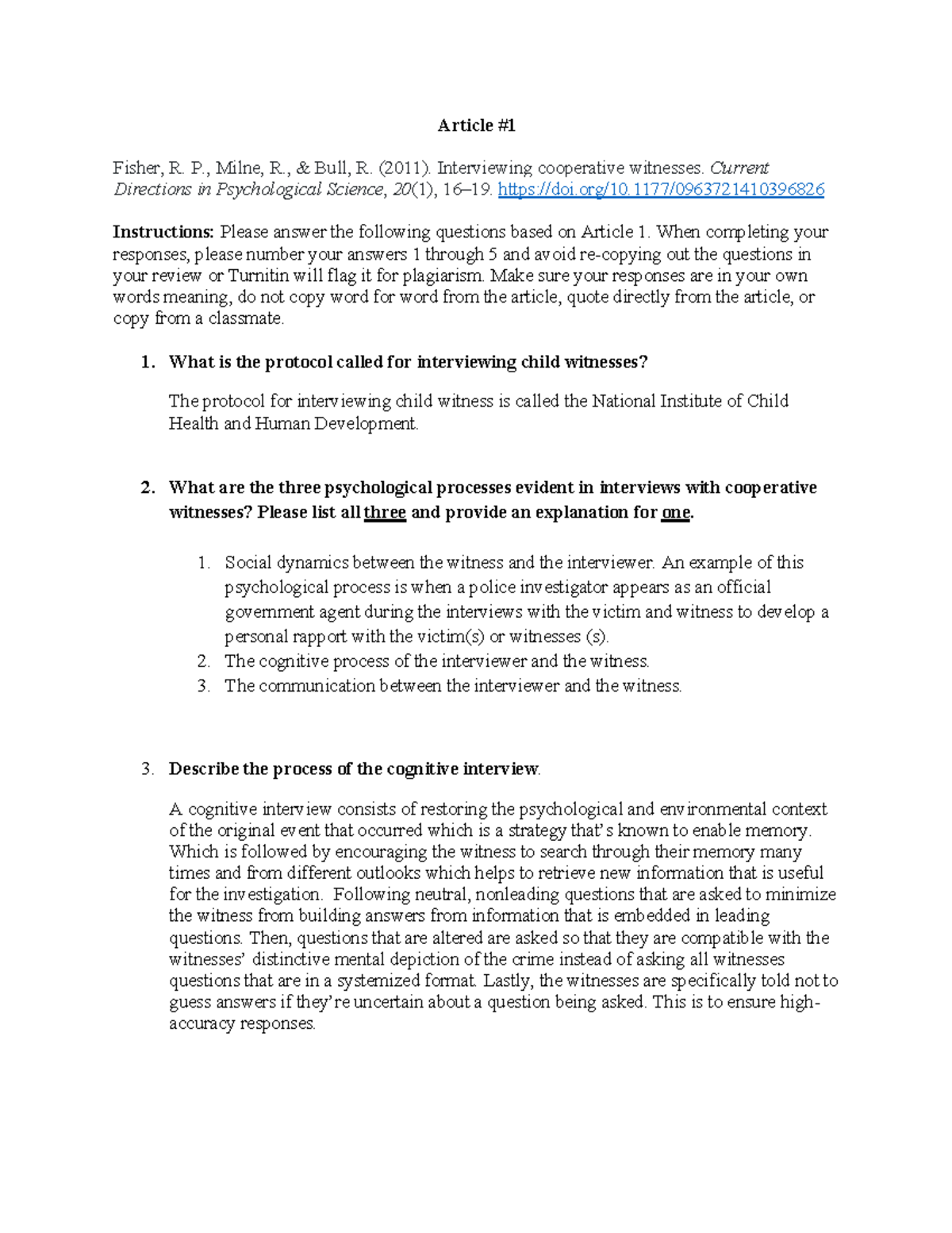 Article 1- Questions official - Article # Fisher, R. P., Milne, R ...