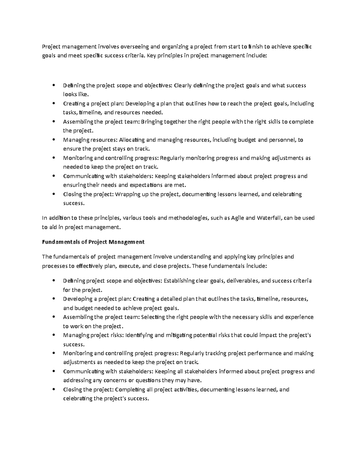 Unit I PM - PM Notes - Project management involves overseeing and ...