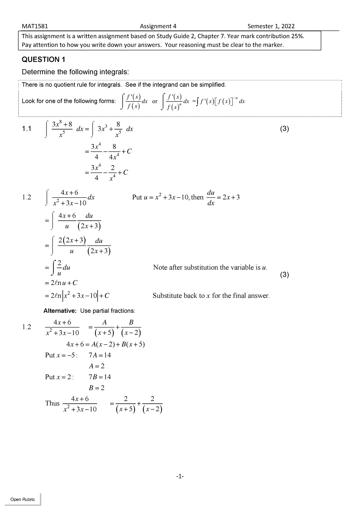 MAT1581 Solutions Assignment 4 Semester 1 - ‐1‐ - Studocu