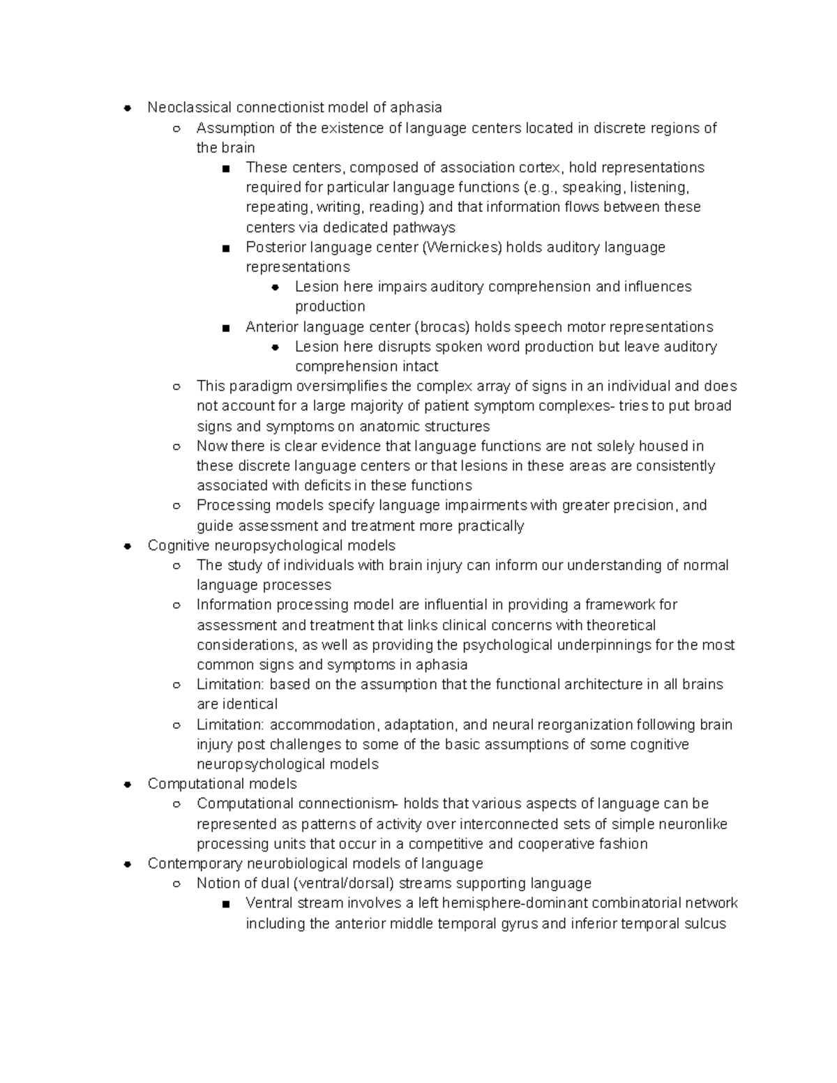 Aphasia Chapter 3 Notes - Neoclassical connectionist model of aphasia ...