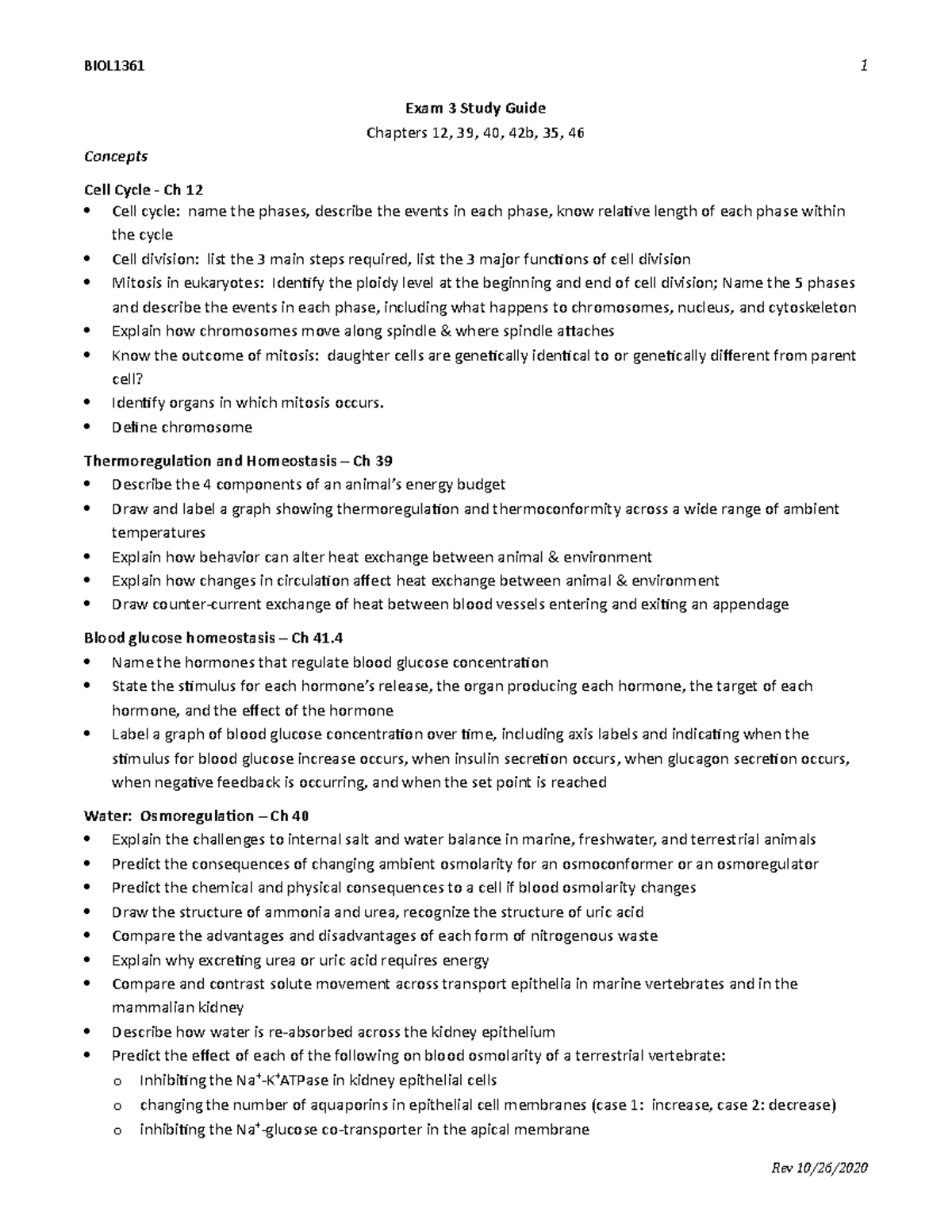 Exam 3 LL Study Guide F20 - BIOL Exam 3 Study Guide Chapters 12, 39, 40 ...