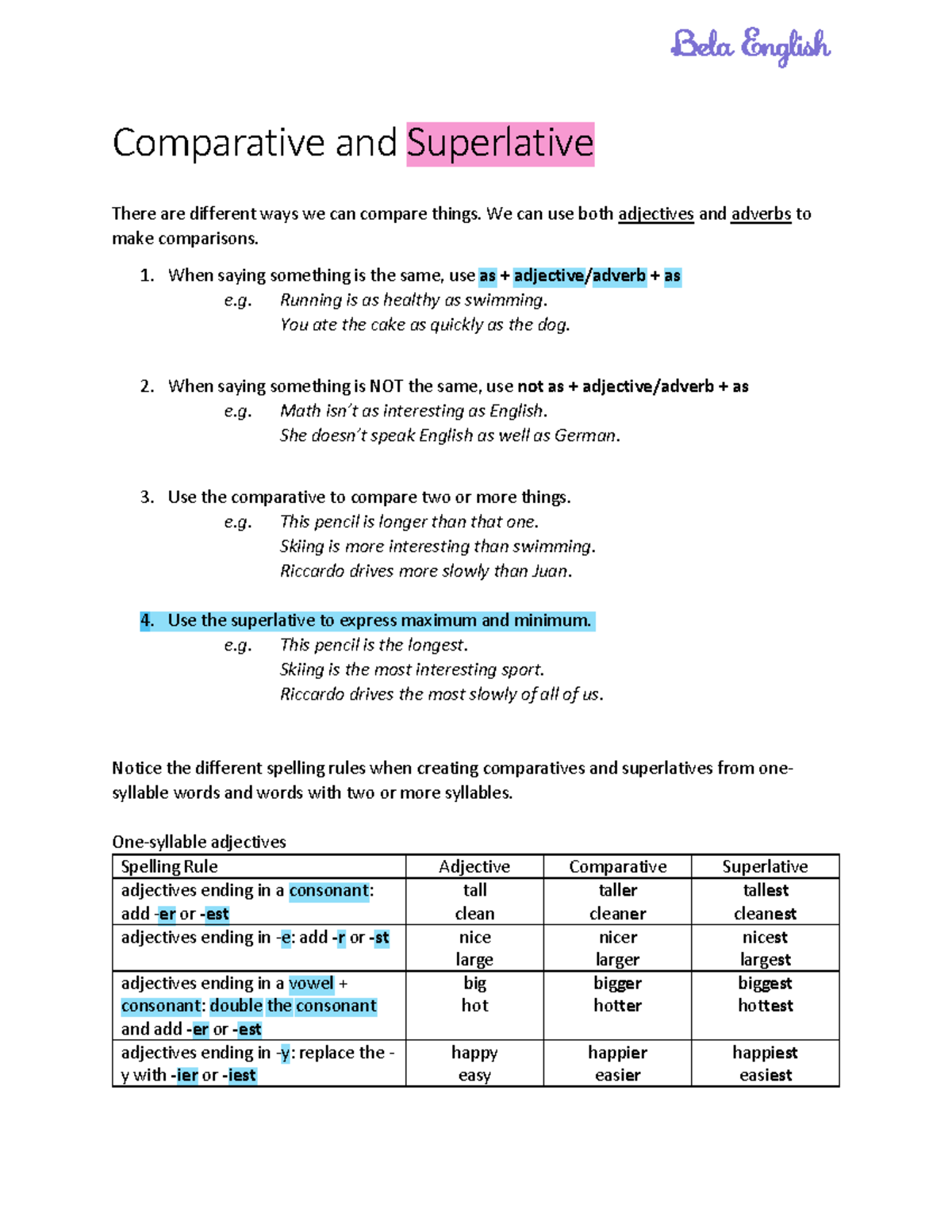 Unit 1 - Grammar Handout - Comparative and Superlative There are ...