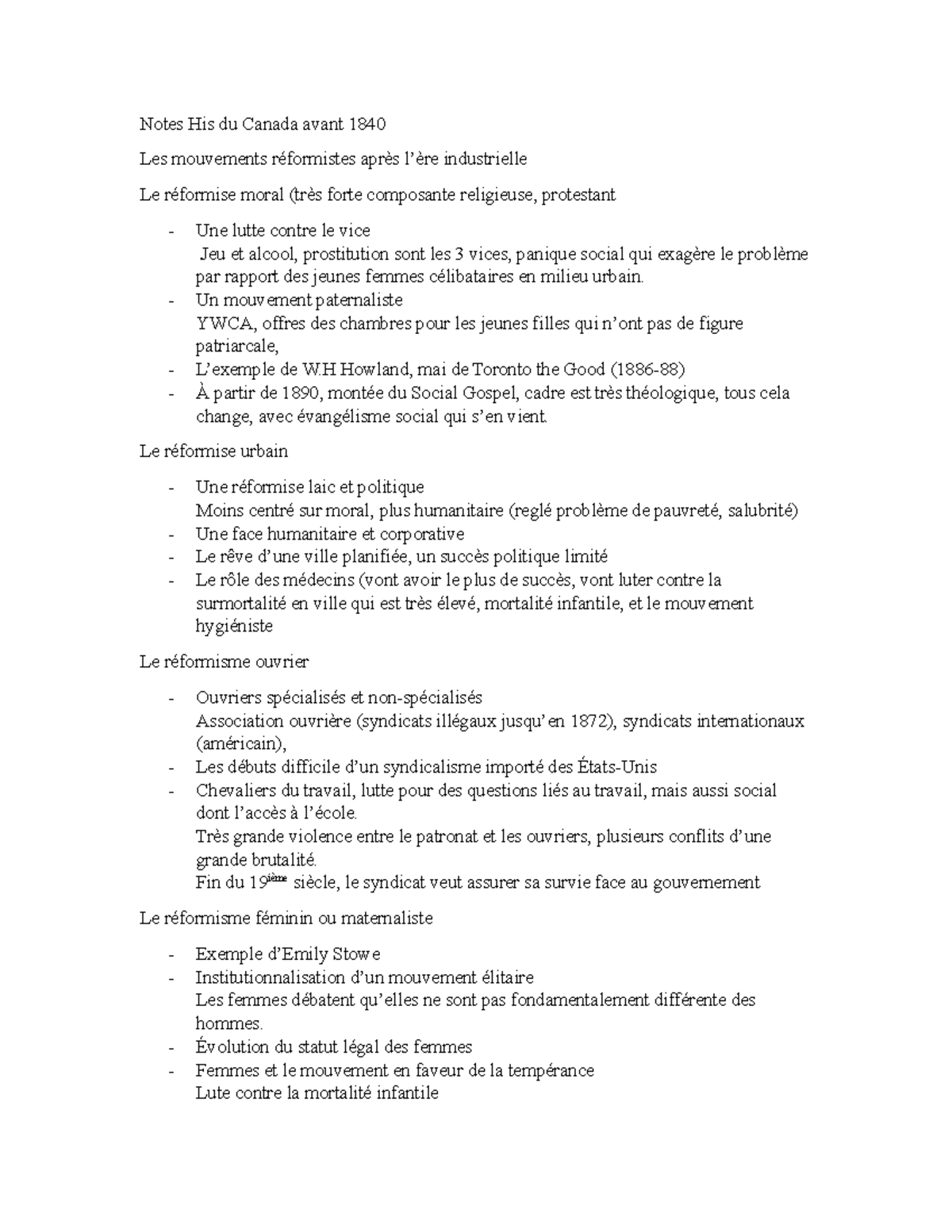 cours 4 et 5 histoire du canada après 1840 Notes His du Canada avant