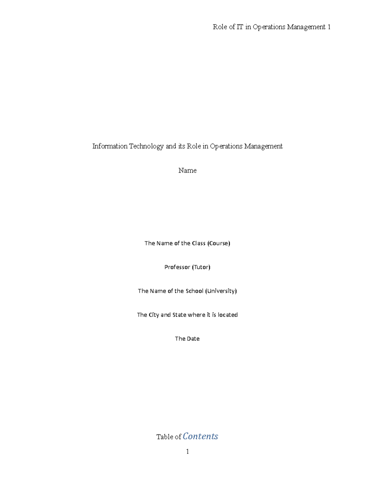 Role of IT in Operations Management edited - Information Technology and ...