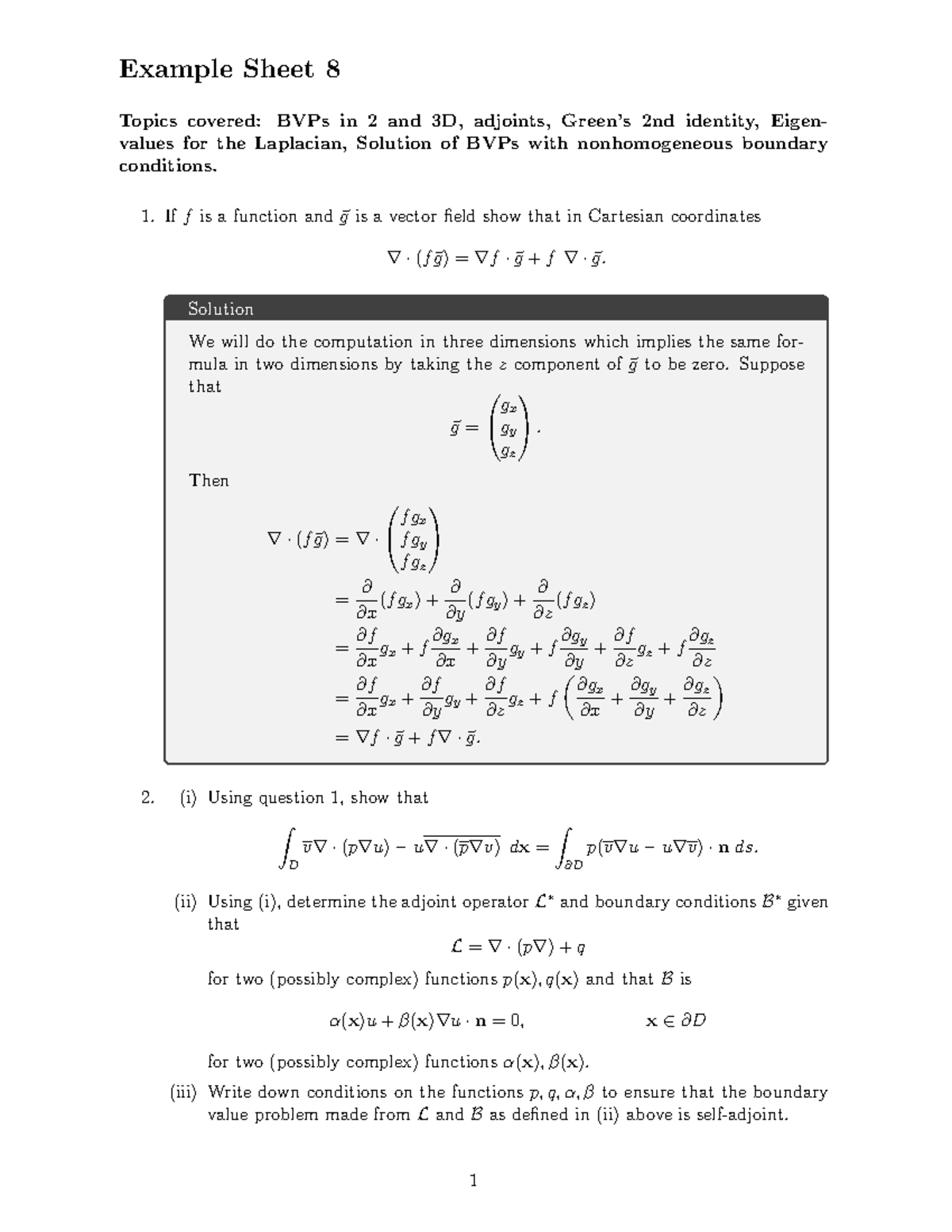 Eg Sheet 8 Sol - MATH 34032 Green's Function Tutorial Problem , Good ...