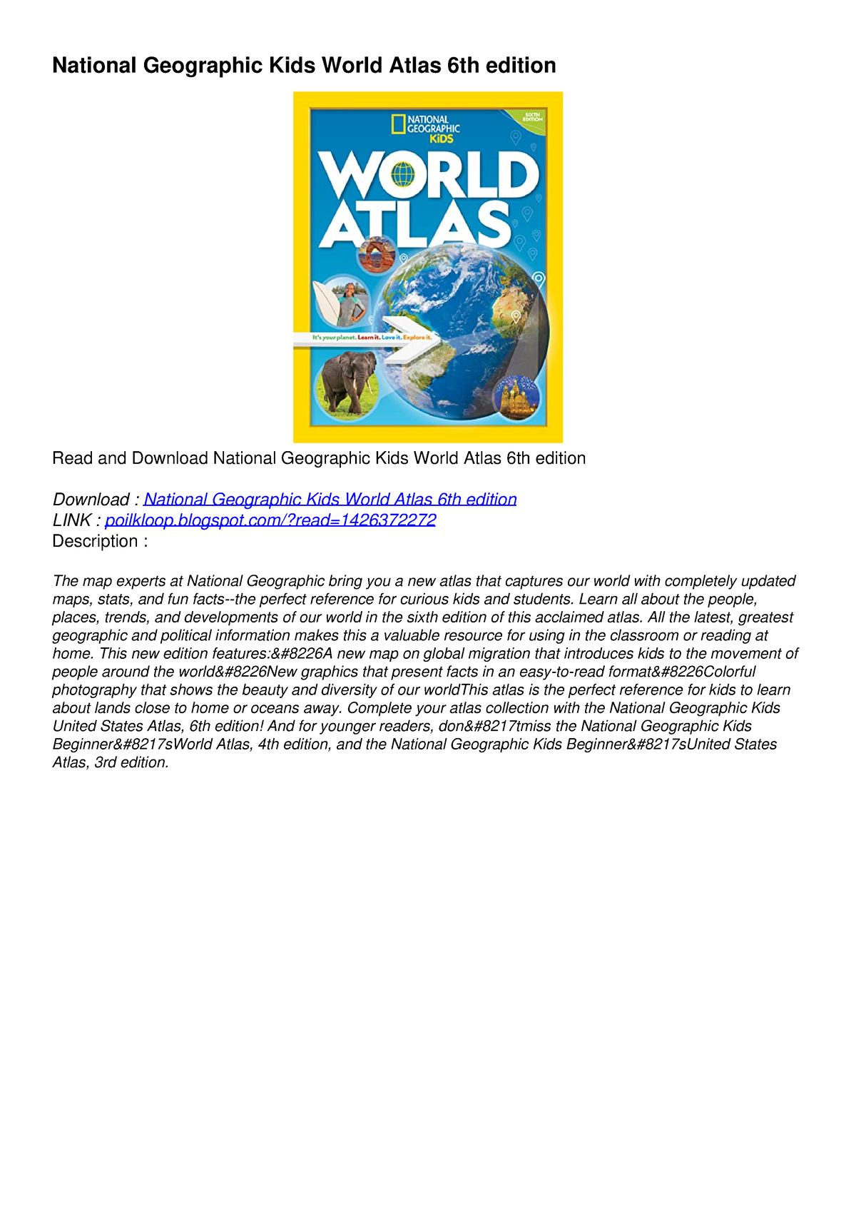 Pdfread National Geographic Kids World Atlas 6th Edition Full