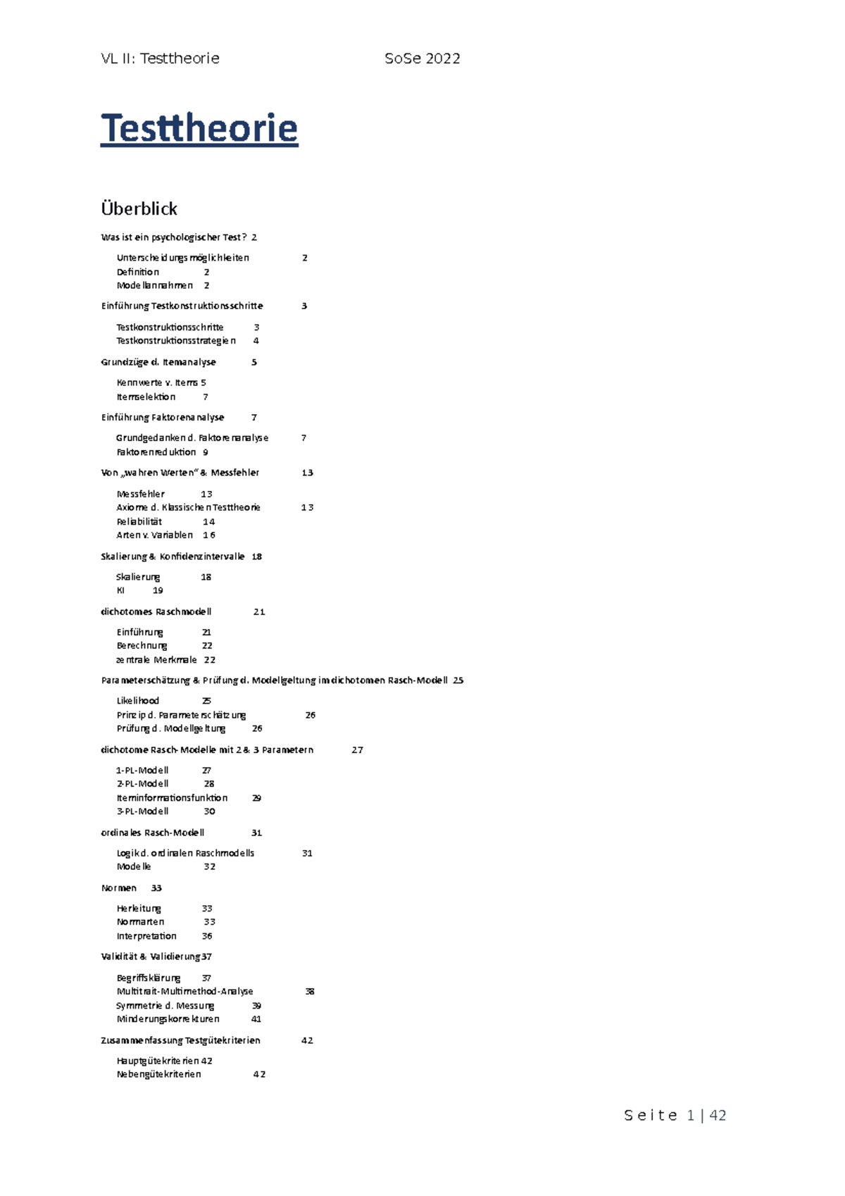 Zusammenfassung Testtheorie - Testtheorie Was Ist Ein Psychologischer ...