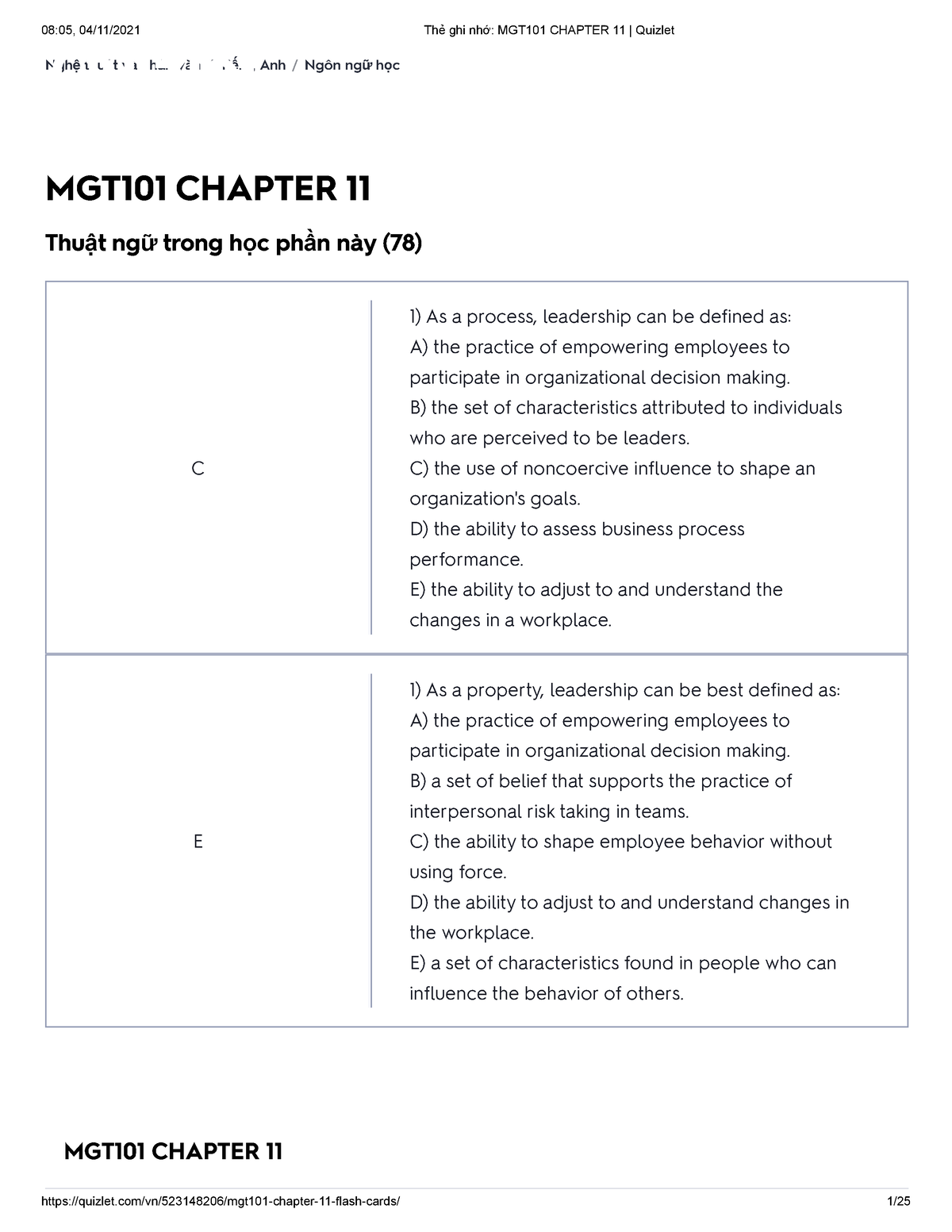 Thẻ Ghi Nhớ MGT101 Chapter 11 Quizlet - MGT101 CHAPTER 11 Ngh ệ Thu ậ T ...