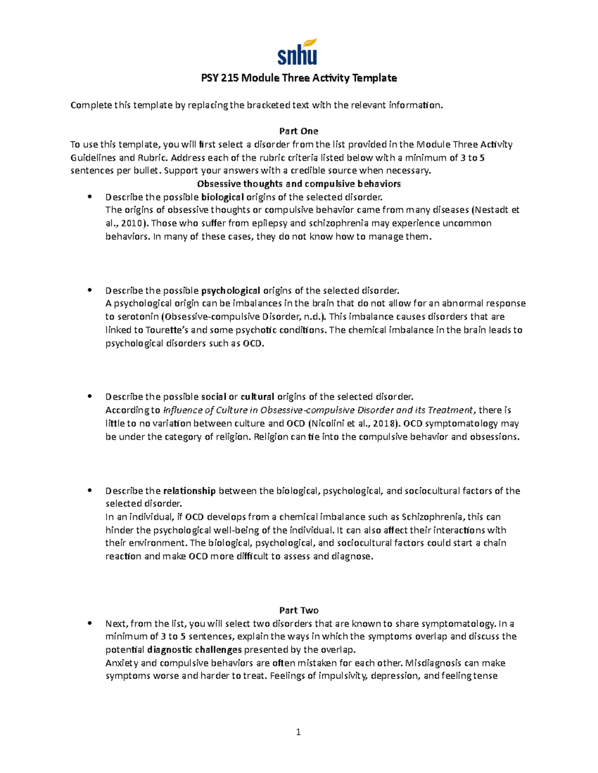 PSY 215 Module Three Activity Template - PSY-222 - SNHU - Studocu