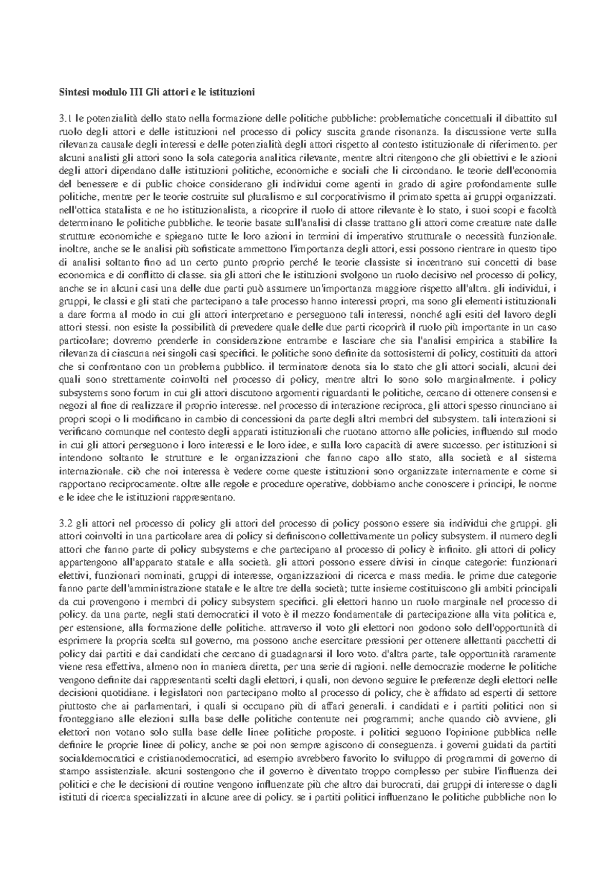 Scienza Politica (C.A.) -sintesi Modulo 3 - Sintesi Modulo III Gli ...