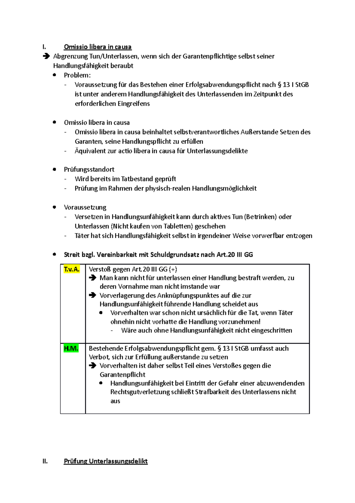 Omissio Libera In Causa Karteikarten Strafrecht BT 1 - I. Omissio libera in causa Abgrenzung