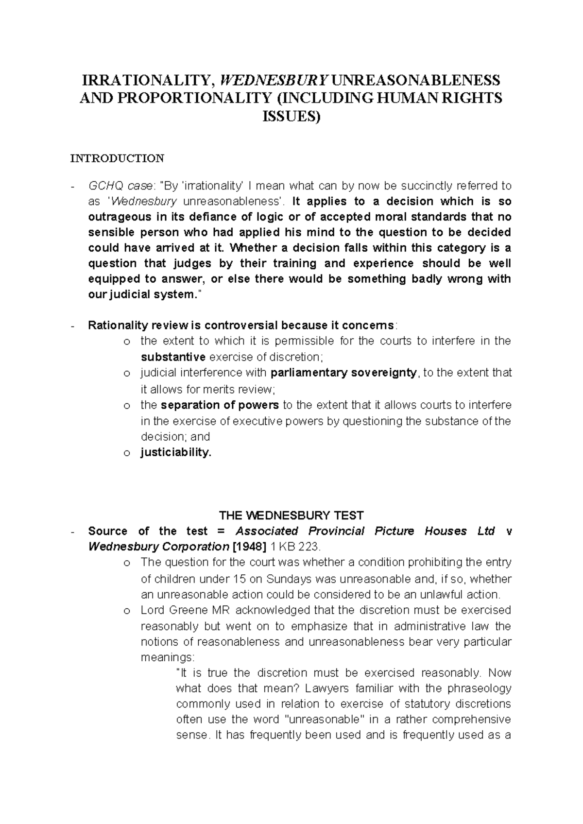 Notes on Irrationality-IBH - IRRATIONALITY, WEDNESBURY UNREASONABLENESS ...