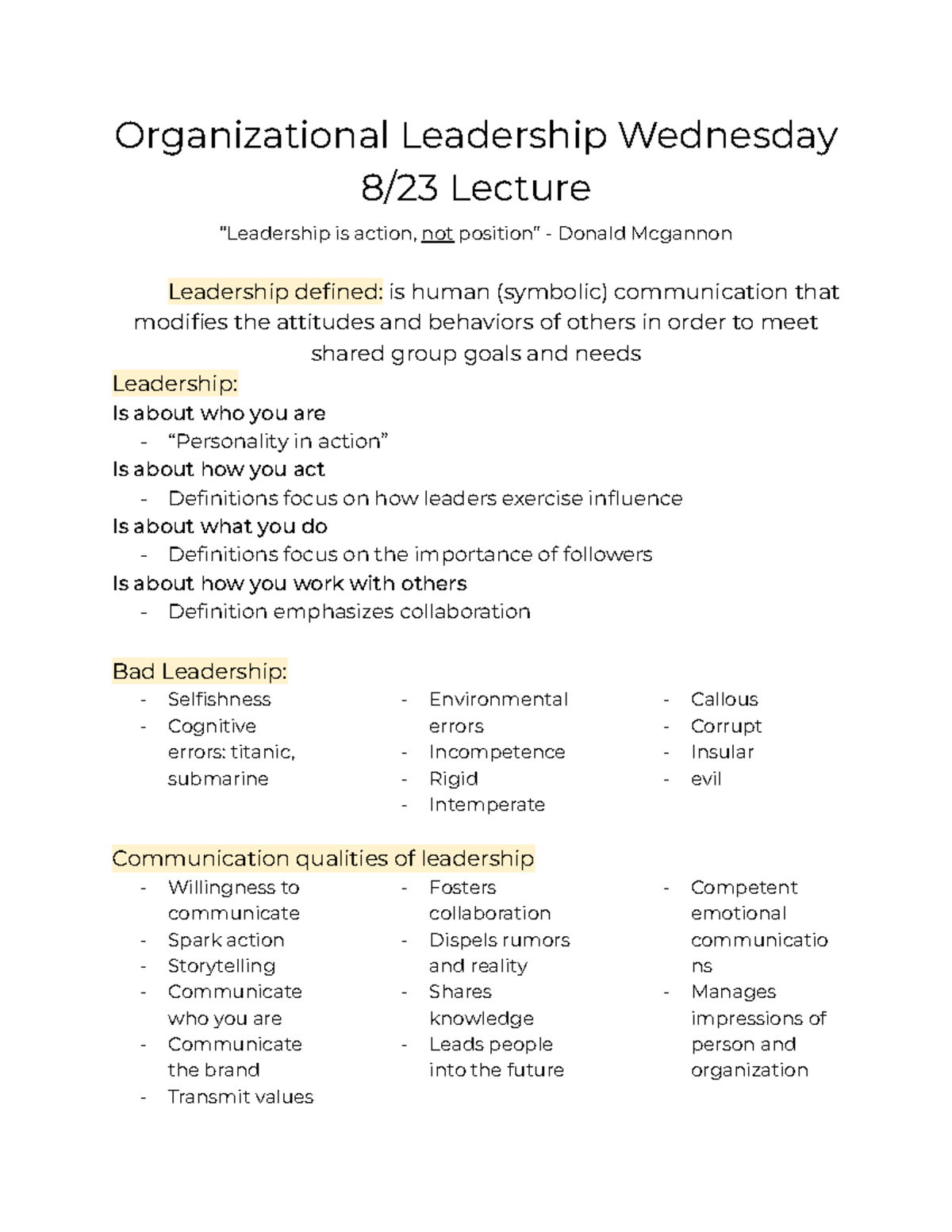 Organizational Leadership Lecture Notes - Organizational Leadership ...