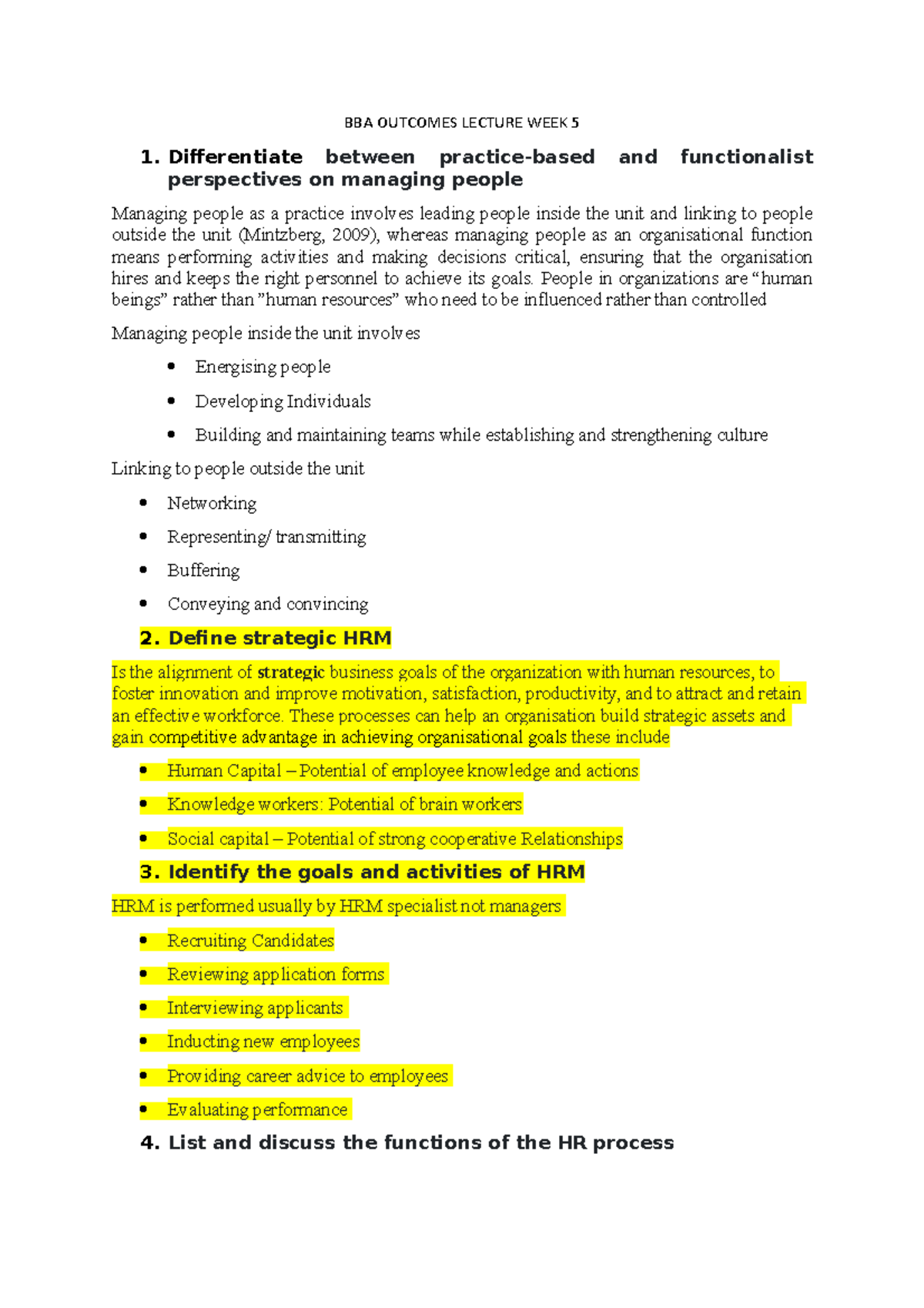 Managment Outcomes Lecture WEEK 5 - analysis - BBA OUTCOMES LECTURE ...