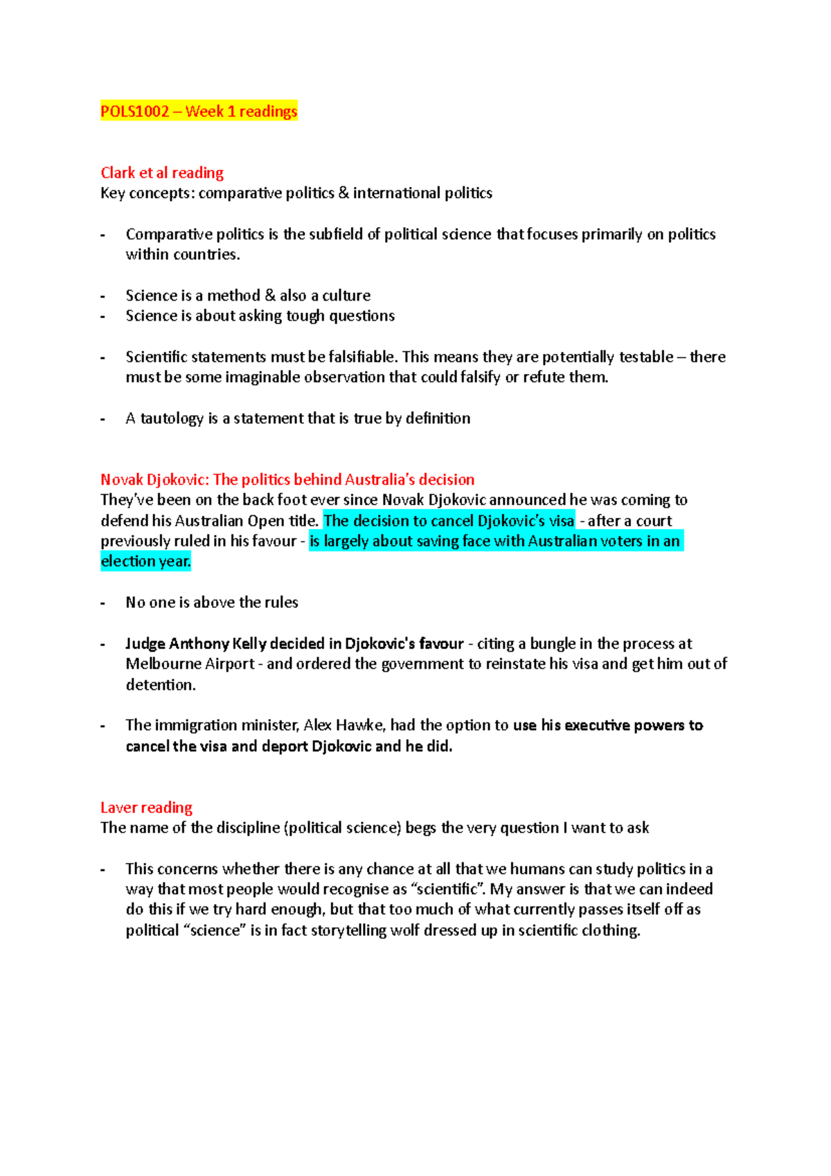 POLS1002 Week 1 readings - POLS1002 – Week 1 readings Clark et al ...