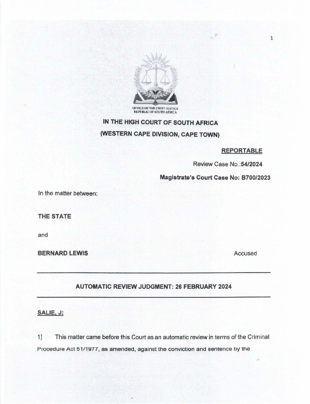 M S P judgment. CASE LAW In the matter between THE STATE and