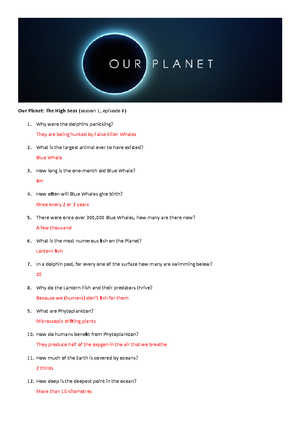 Our Planet The High Seas Answers - Our Planet: The High Seas (season 1,  episode 6) 1. Why - Studocu