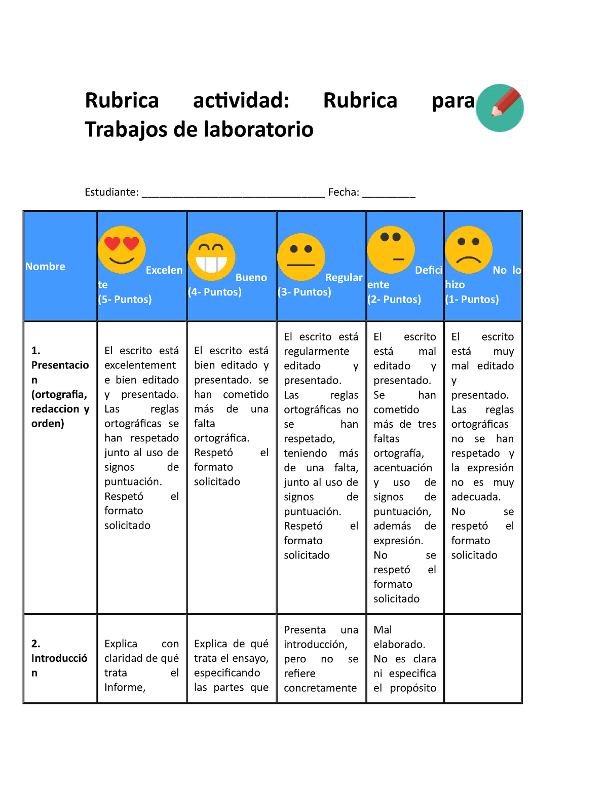 rubrica atividade experimental