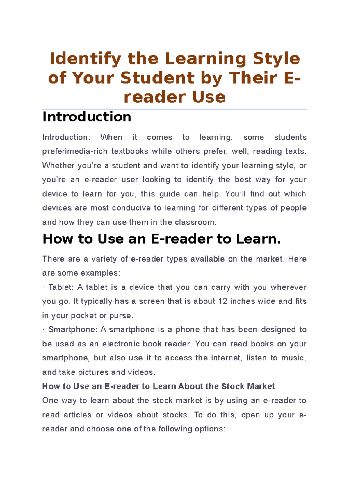 Identify the Learning Style of Your Student by Their E-reader Use ...