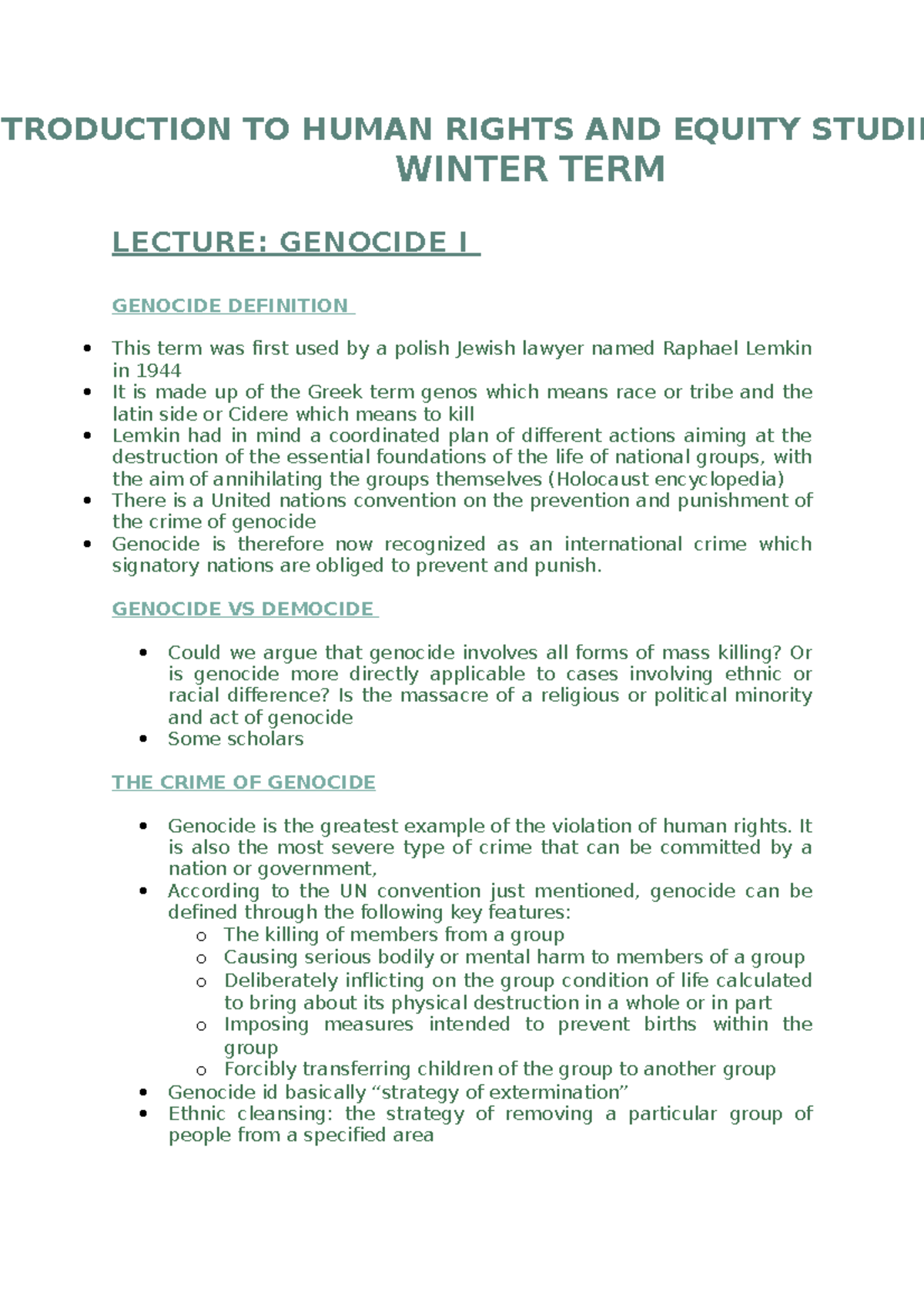 Notes Second Semester - AND EQUITY STUDIES WINTER TERM LECTURE ...