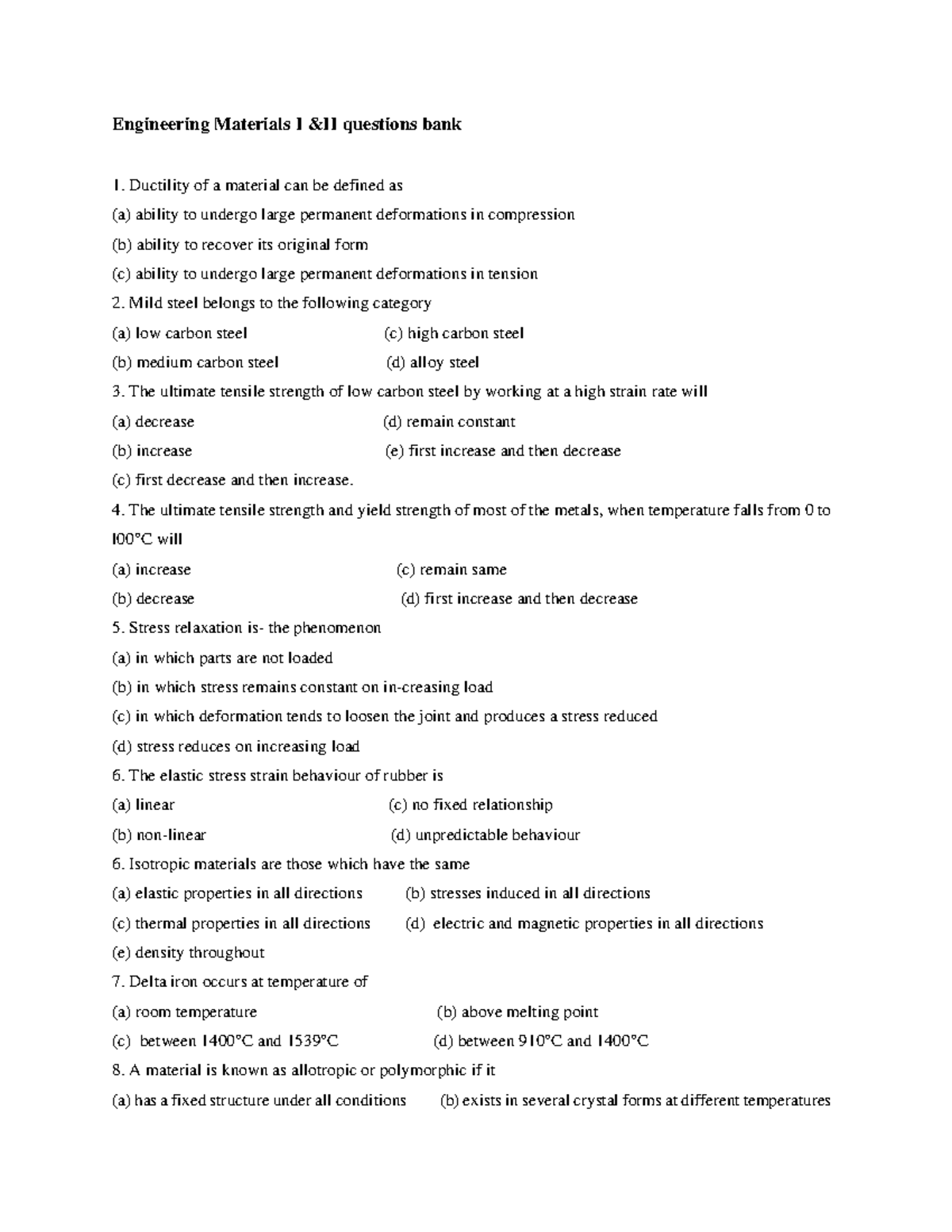 Engineering Materials Questions bank Engineering Materials I &II questions bank Ductility of a