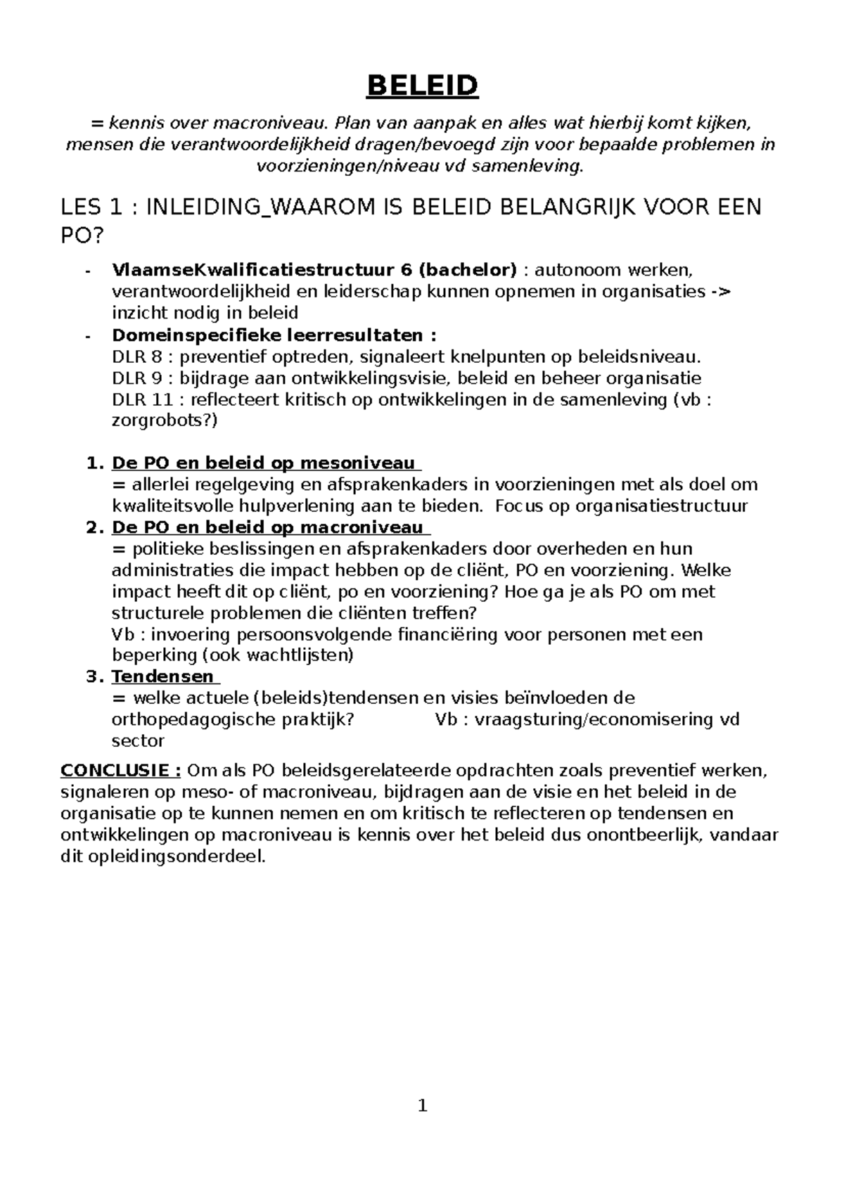 Samenvatting beleid 2e zit - Beleid - KdG - Studocu
