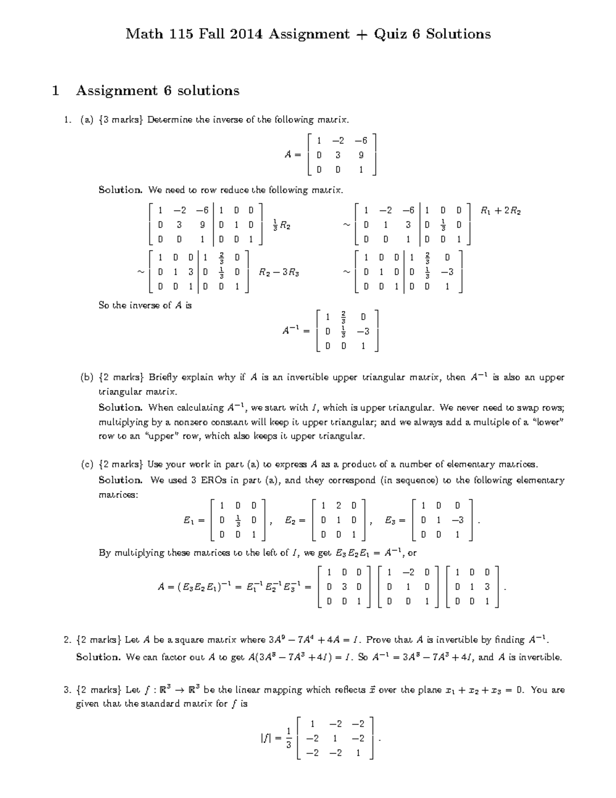MATH115 F14 A6 sln - Study reference - Math 115 Fall 2014 Assignment ...