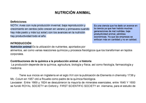 Nutrición animal - NUTRICIÓN ANIMAL Definiciones NOTA: Aves con nula  producción invernal, baja - Studocu