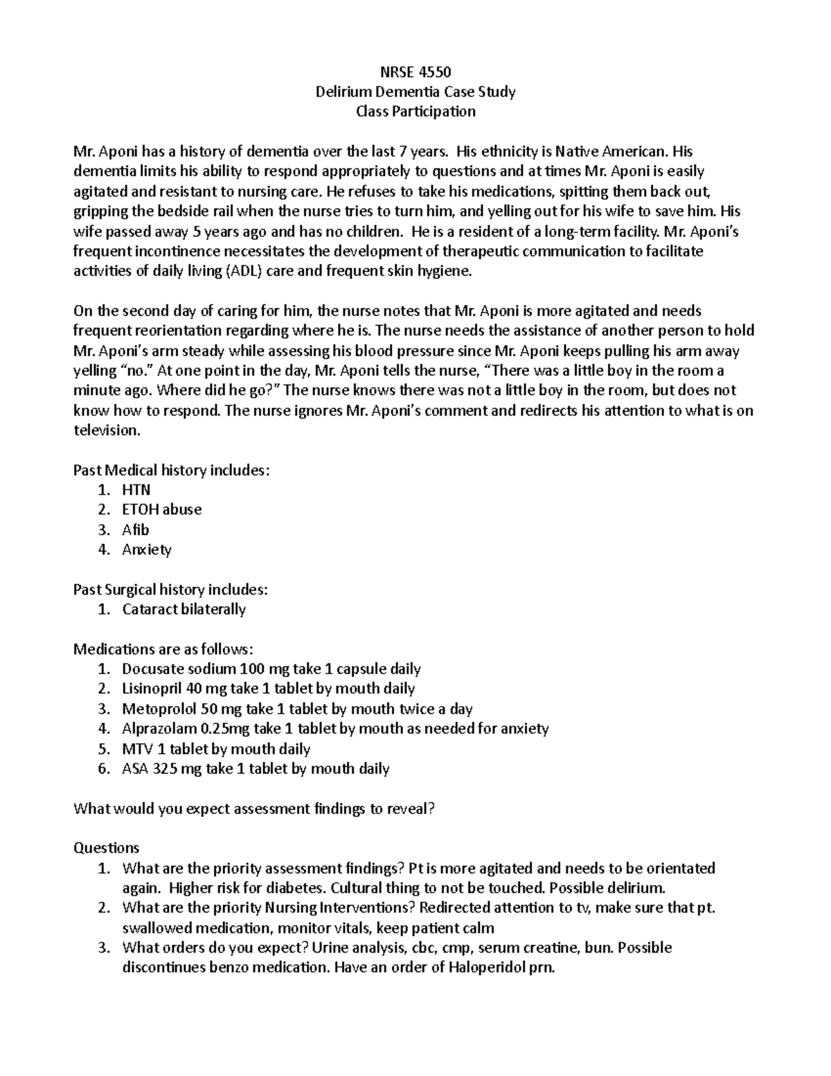 Ac2 Delirium Dementia case study - 3900 - ETSU - Studocu