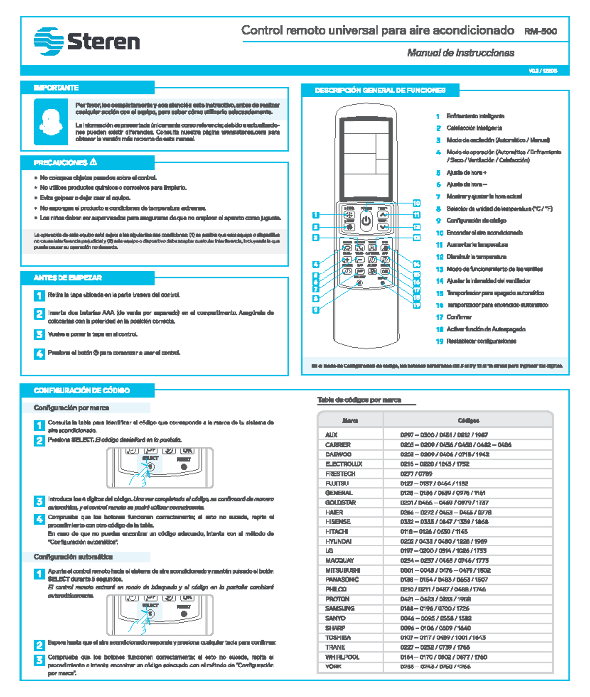 RM-500-V0 - MANUAL DE OPERACIÓN CONTROL UNIVERSAL RM-500 - Control ...